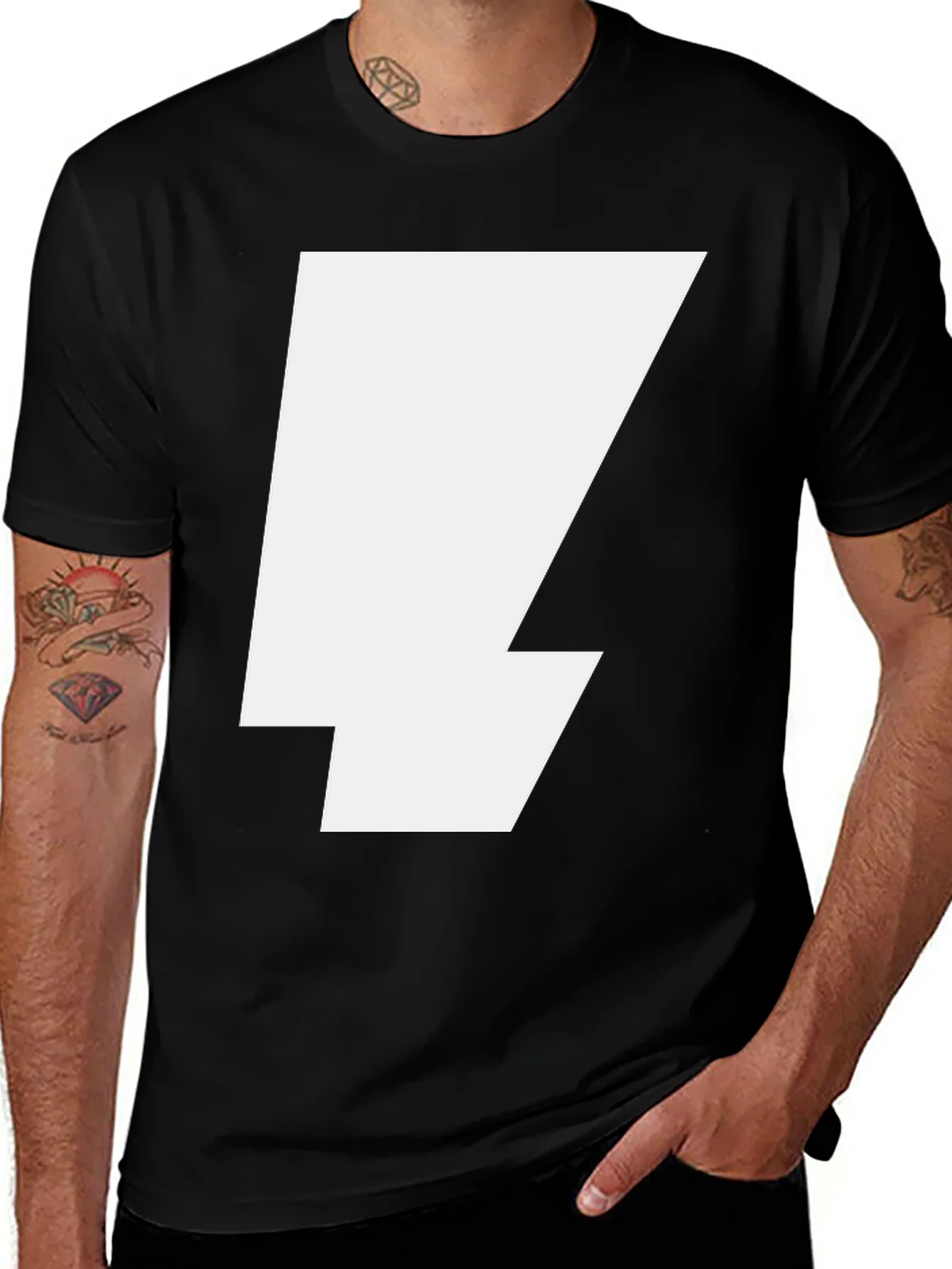 Bold Lightning Bolt Graphic Tee - Black