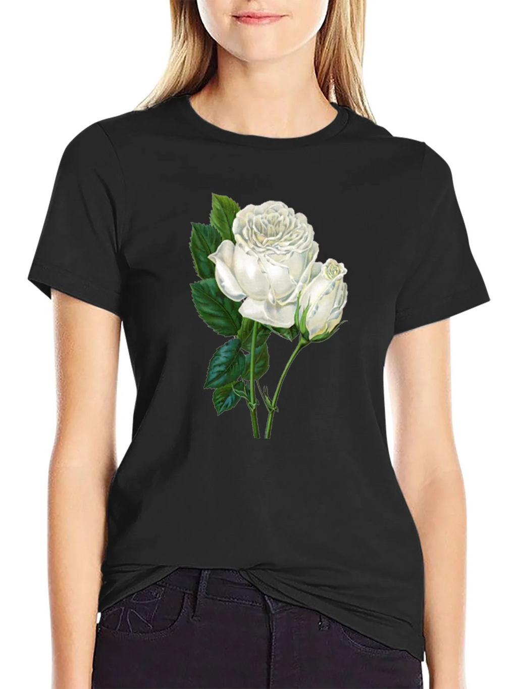Elegant White Rose Graphic T-Shirt