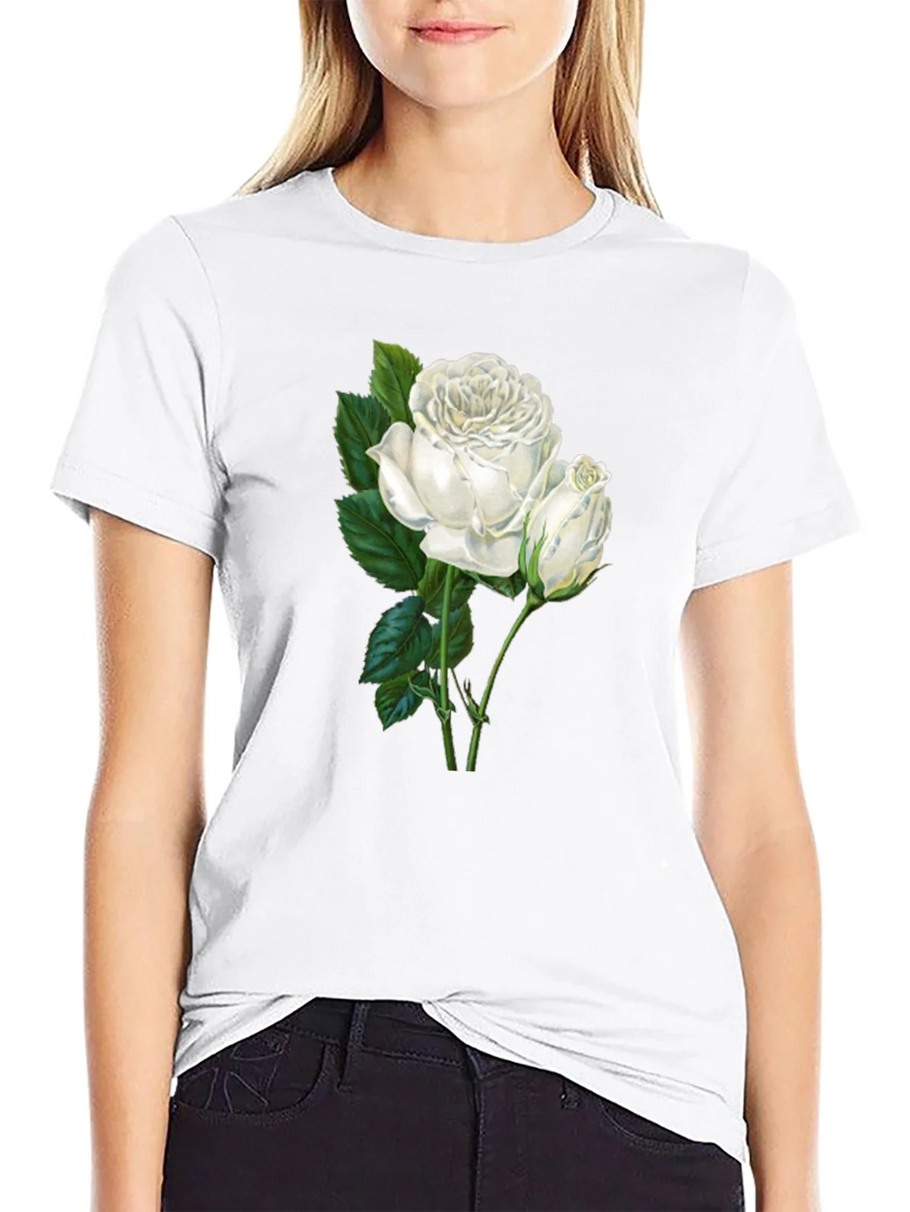 Elegant White Rose Graphic T-Shirt