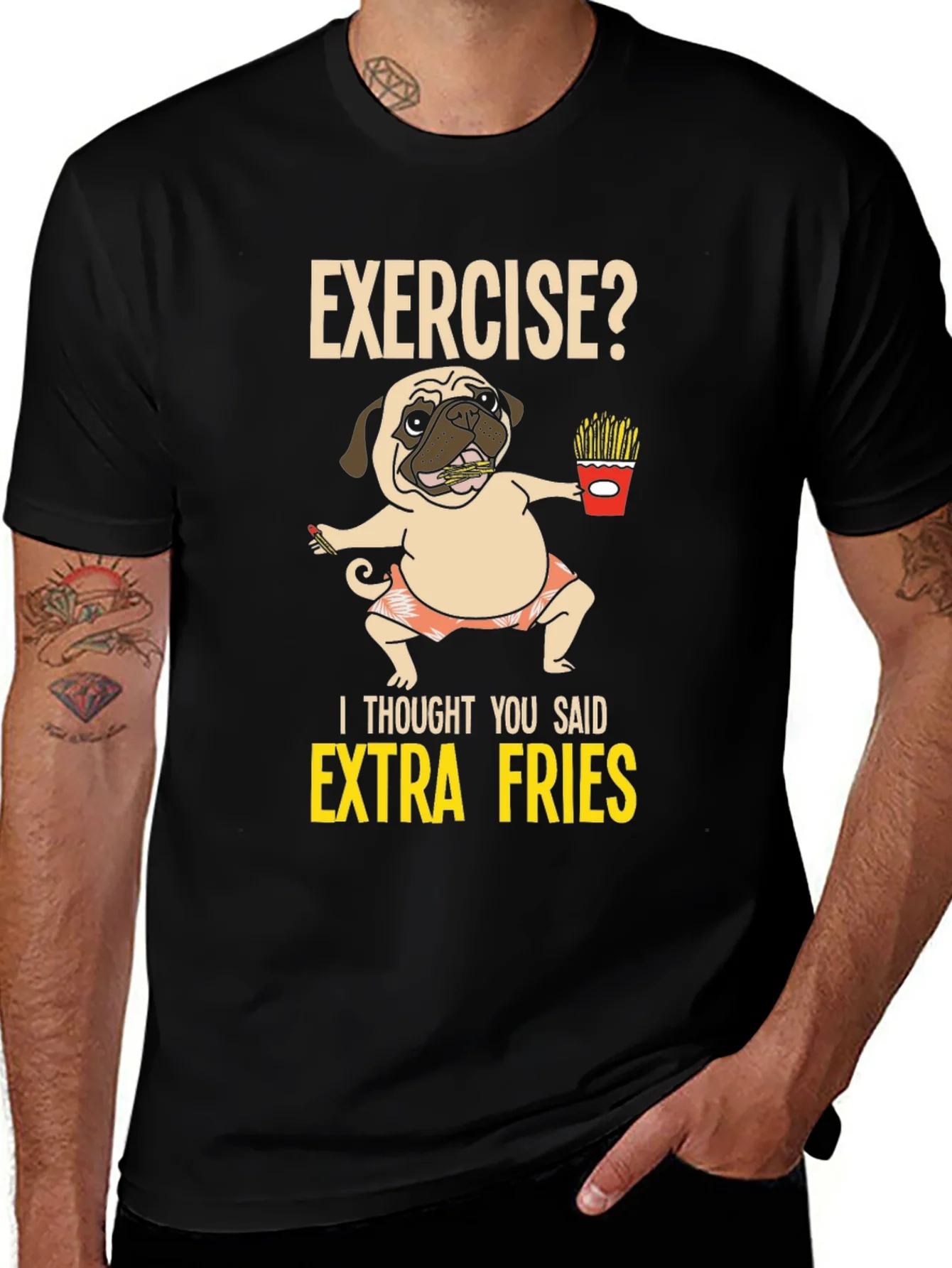 Exercise? Extra Fries Pug Graphic Tee