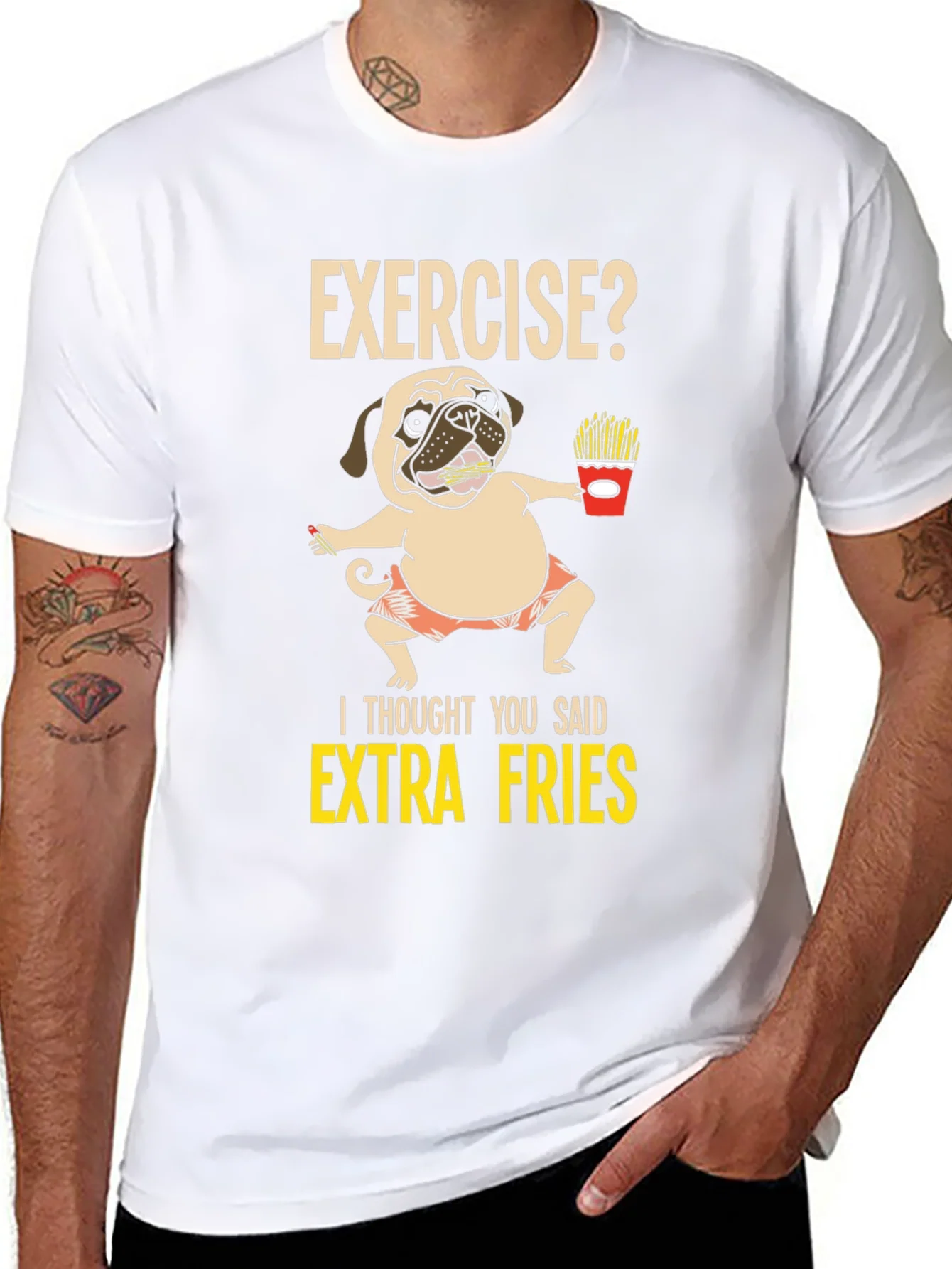 Exercise? Extra Fries Pug Graphic Tee
