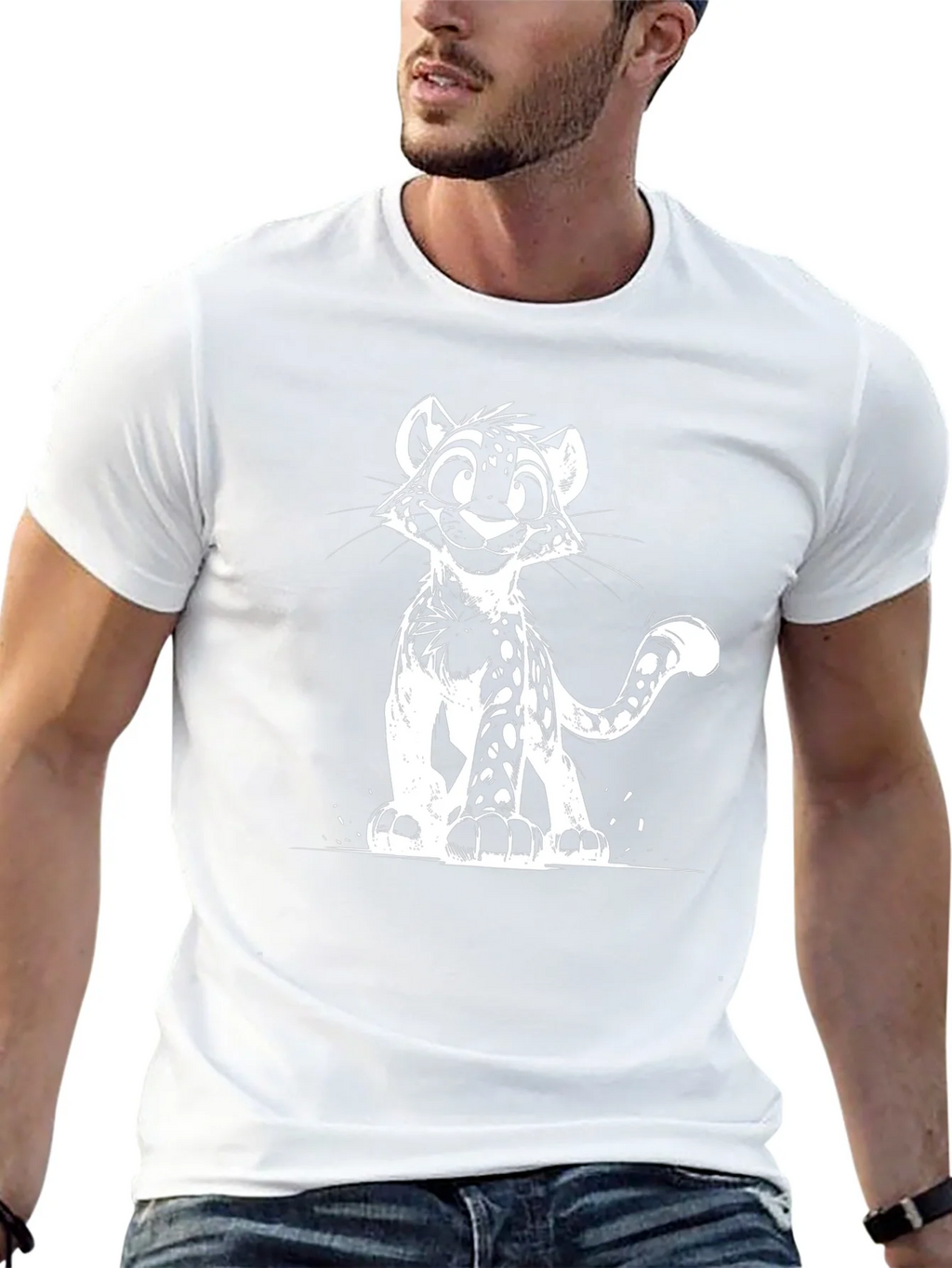 Cool Black T-Shirt with Leopard Cub Graphic