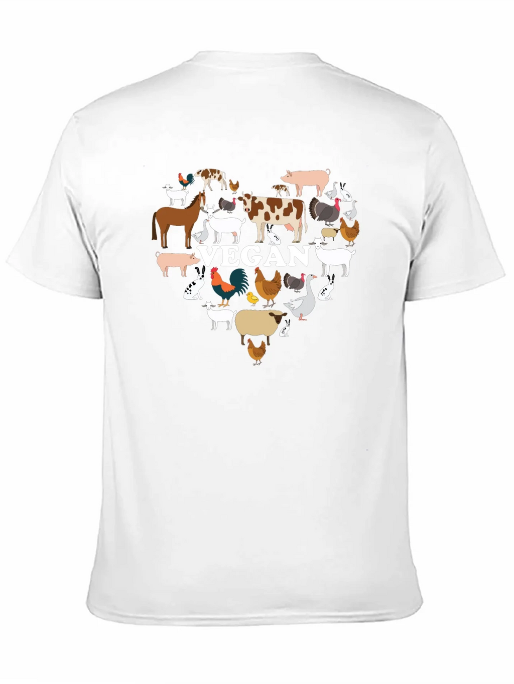 Vegan Animal Heart T-Shirt -  Black Crew Neck