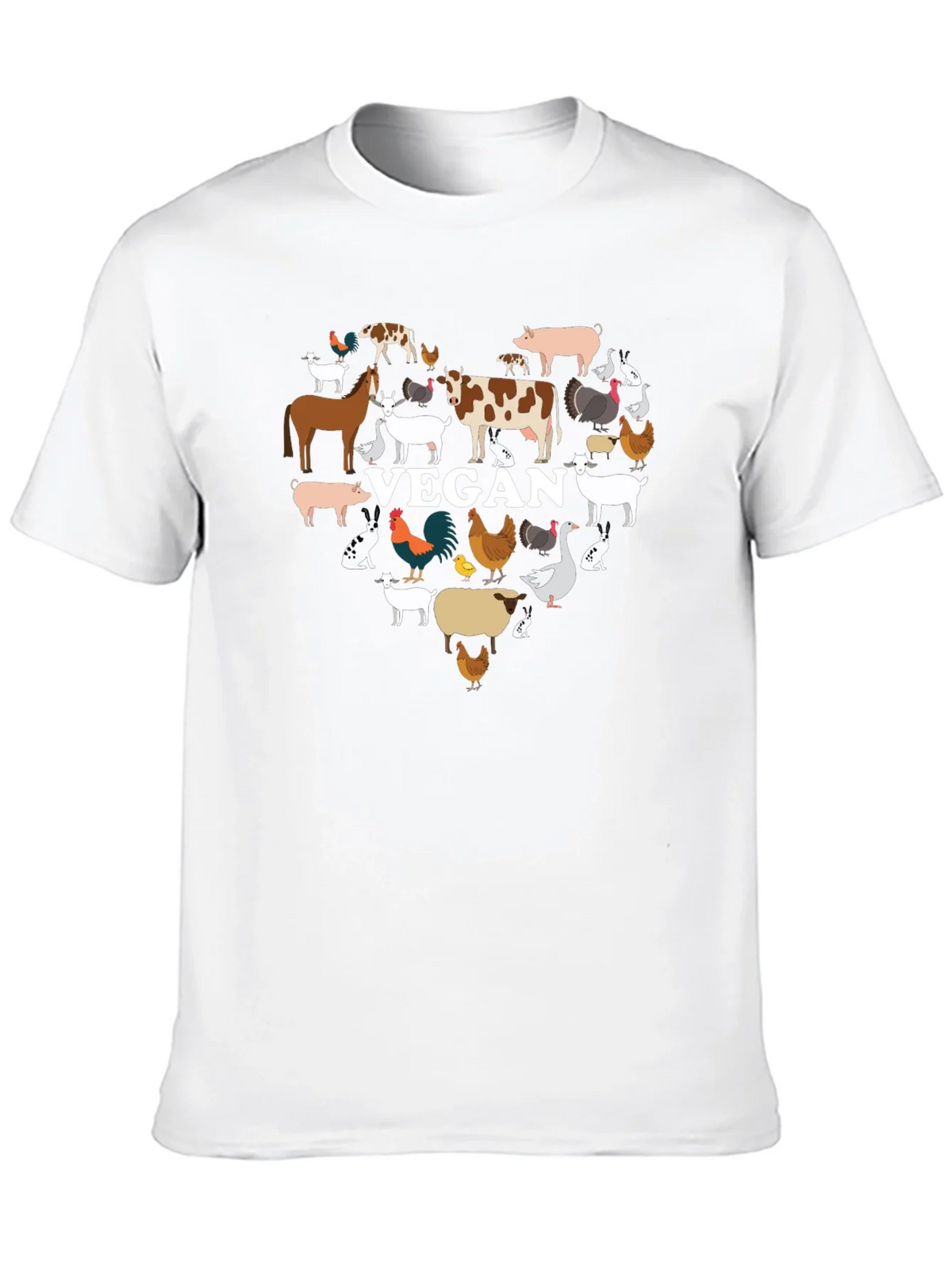 Vegan Animal Heart T-Shirt -  Black Crew Neck