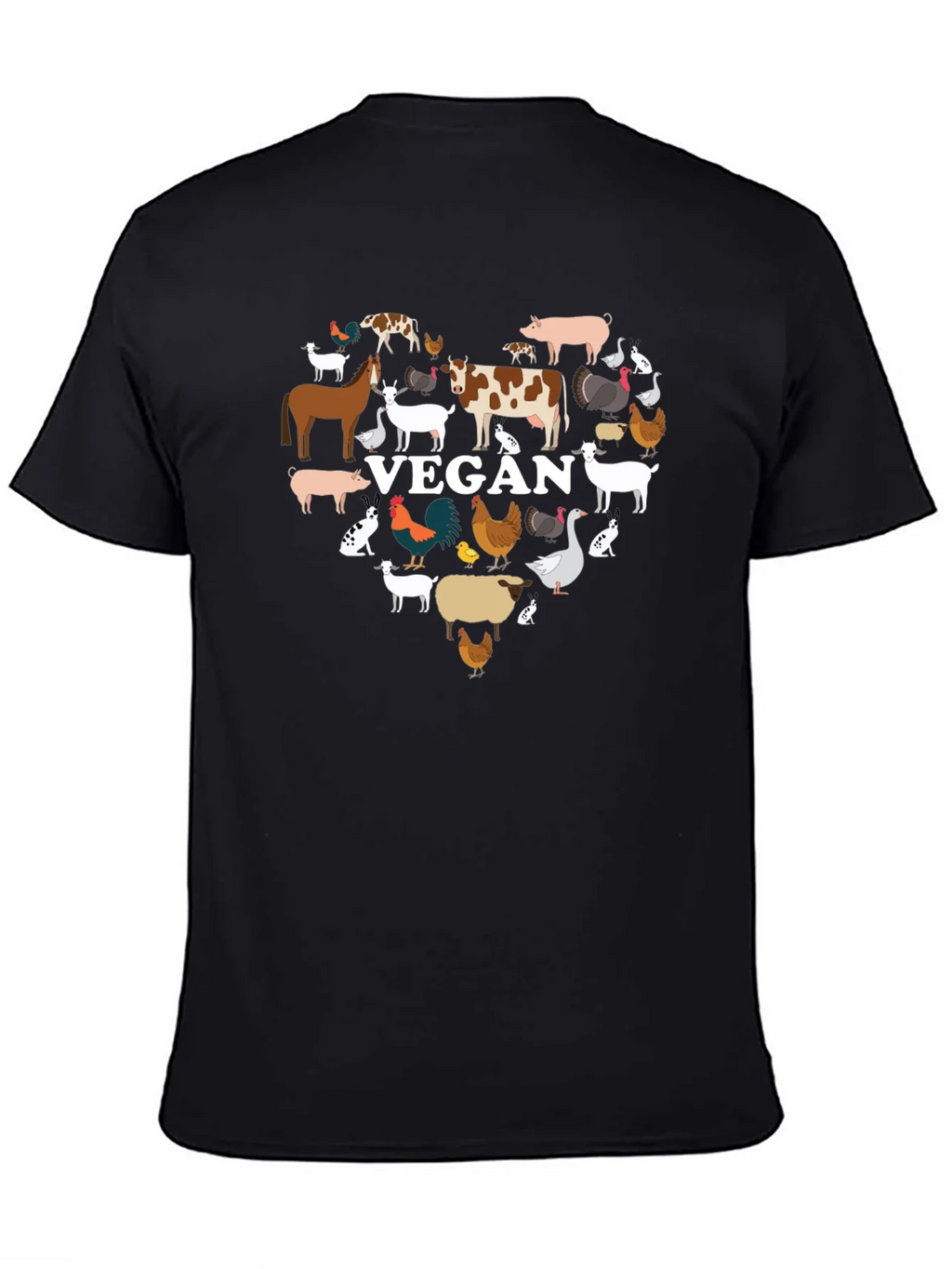 Vegan Animal Heart T-Shirt -  Black Crew Neck