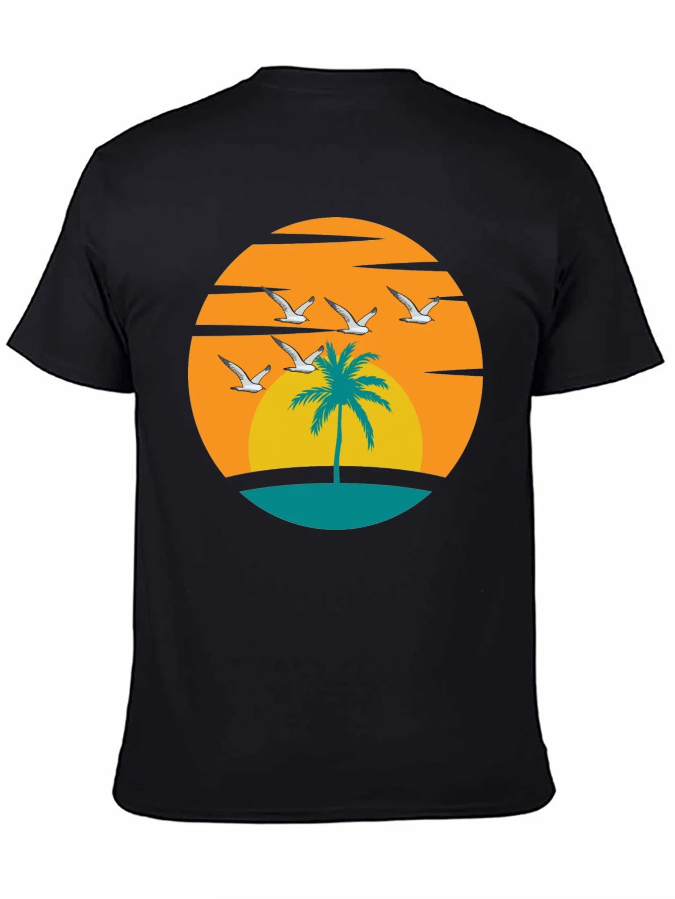 Sunset Palm Tree Graphic Tee - Black