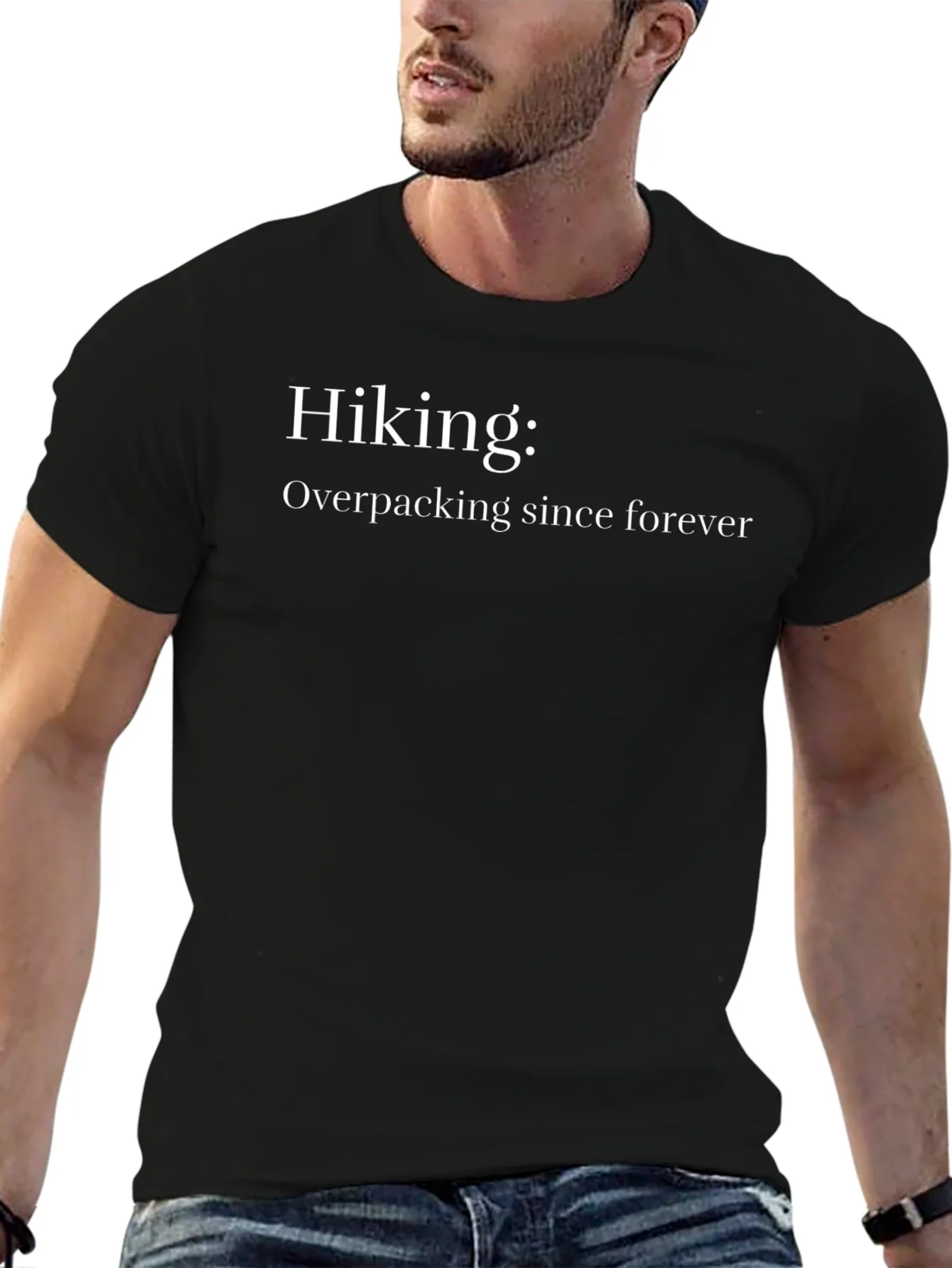 Hiking Overpacking Funny Mens Black T-Shirt