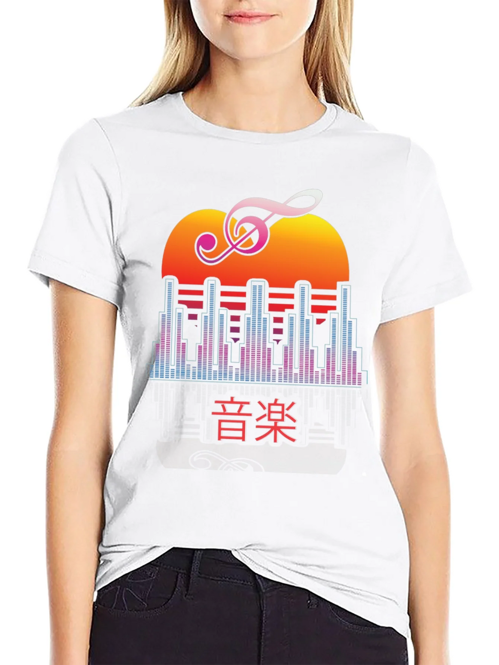 Retro Music T-Shirt - Sunset Treble Clef Graphic Tee