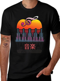 Retro Music T-Shirt - Sunset Treble Clef Graphic Tee