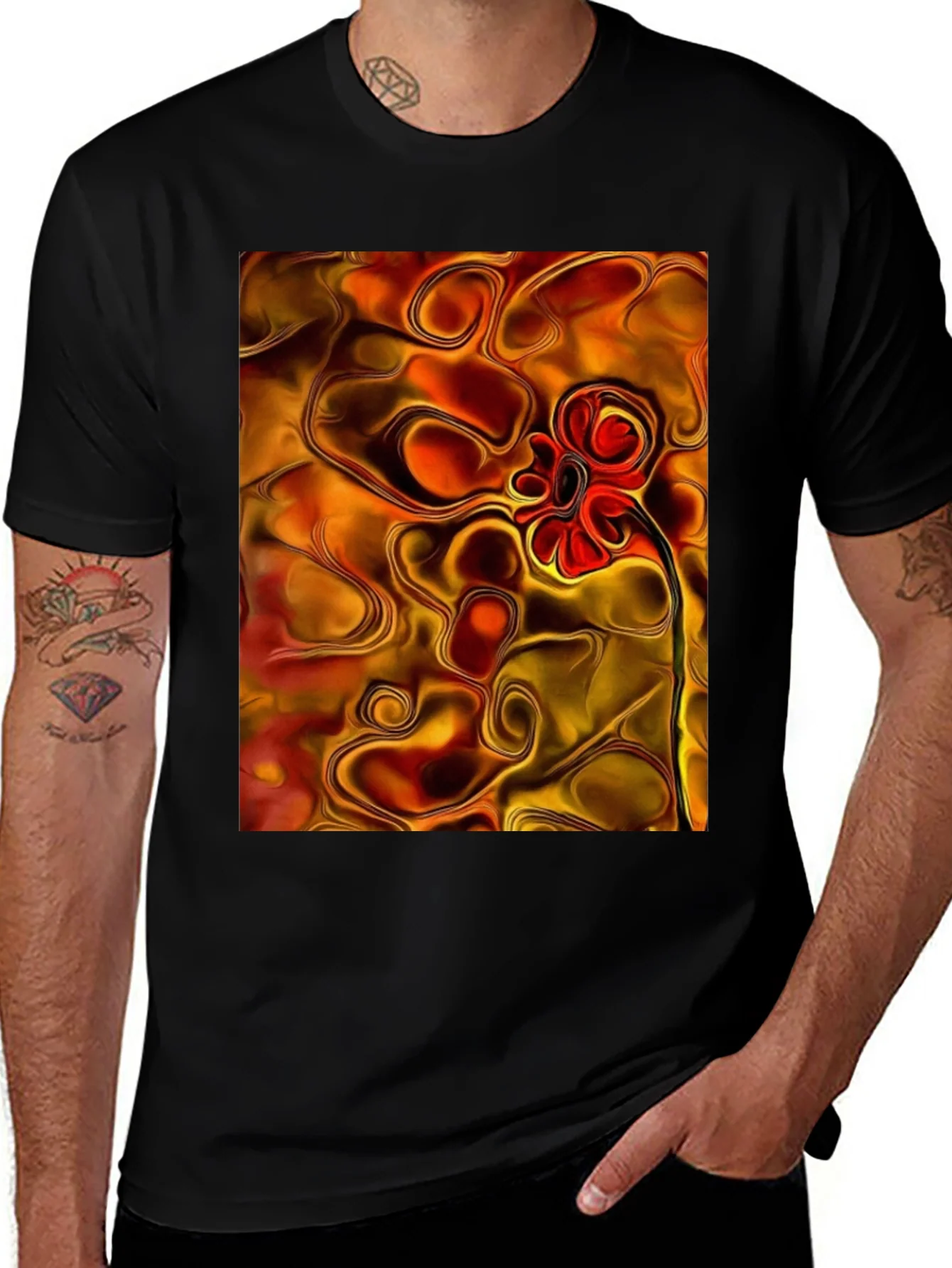 Abstract Flower Graphic Black T-Shirt