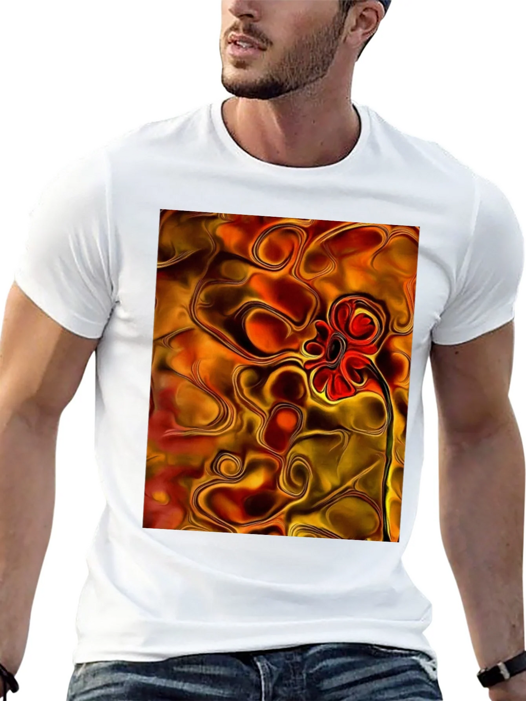 Abstract Flower Graphic Black T-Shirt
