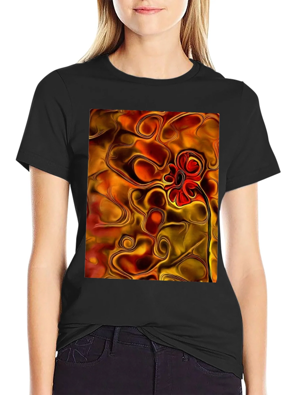 Abstract Flower Graphic Black T-Shirt