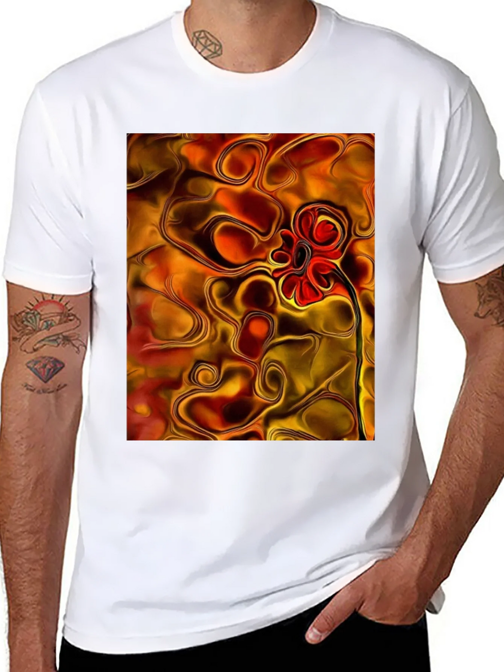 Abstract Flower Graphic Black T-Shirt