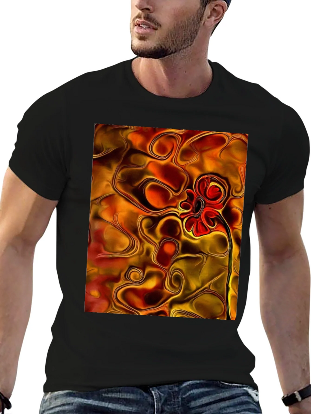 Abstract Flower Graphic Black T-Shirt