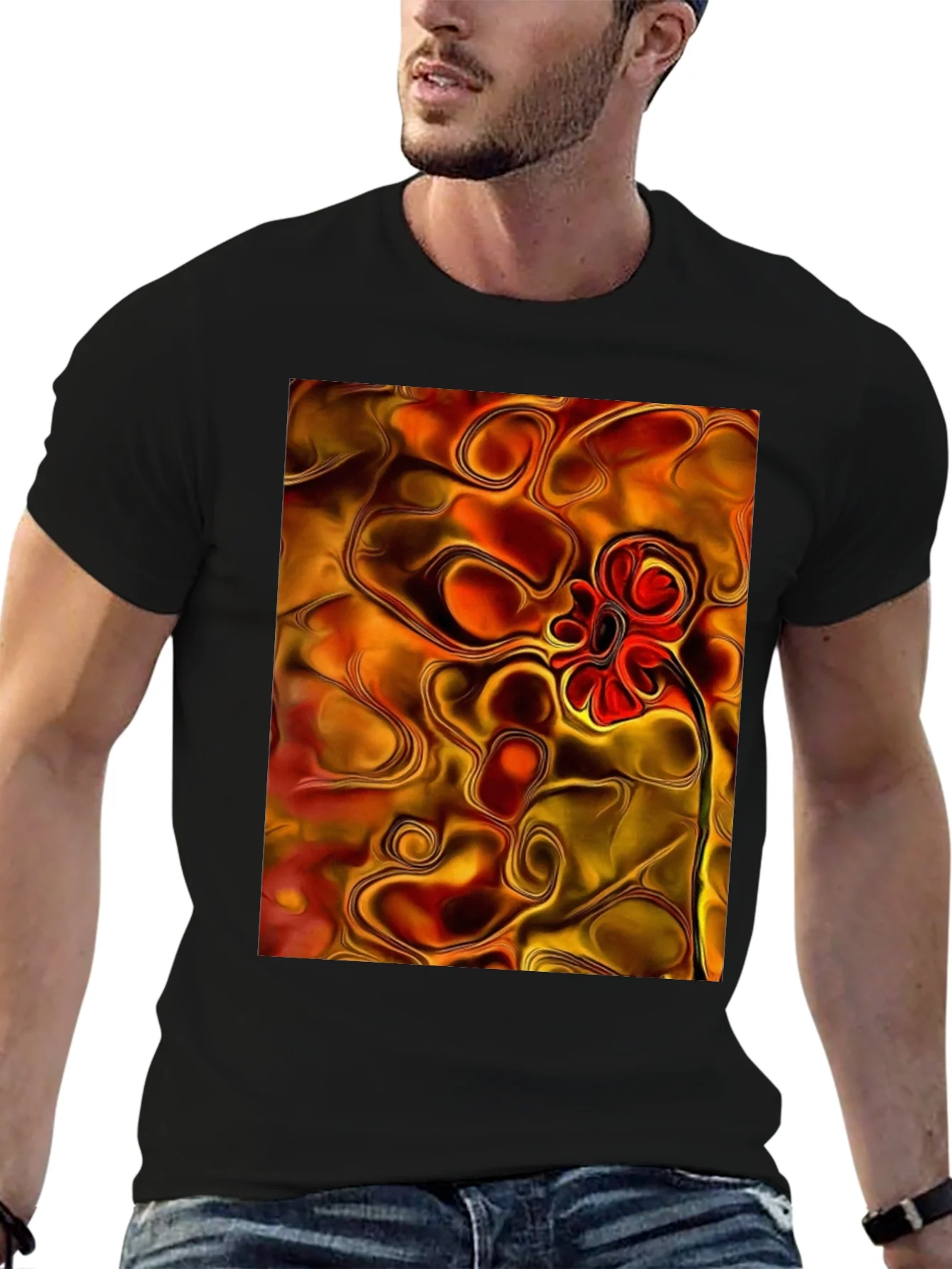 Abstract Flower Graphic Black T-Shirt