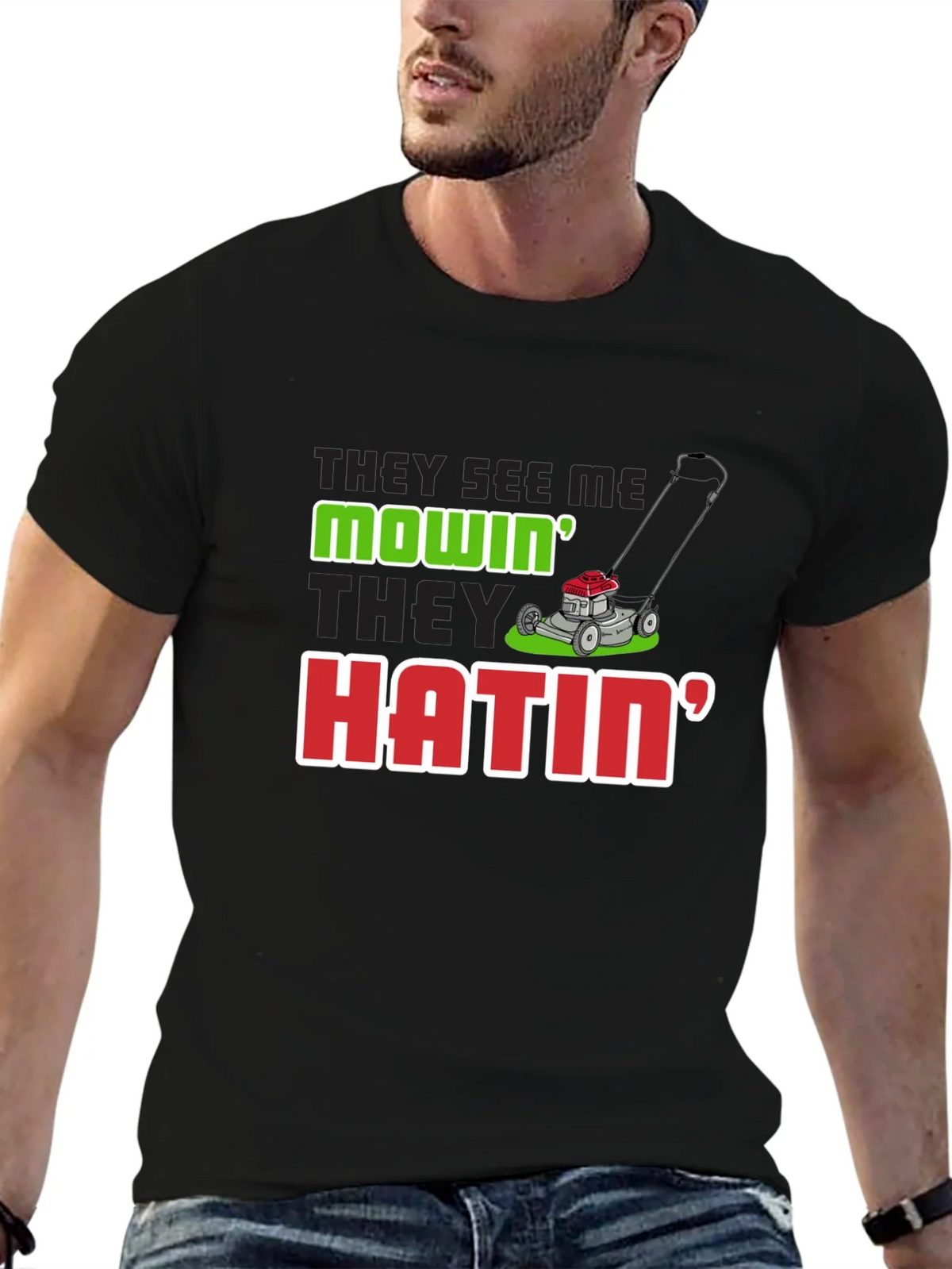 They See Me Mowin Mens Black T-Shirt
