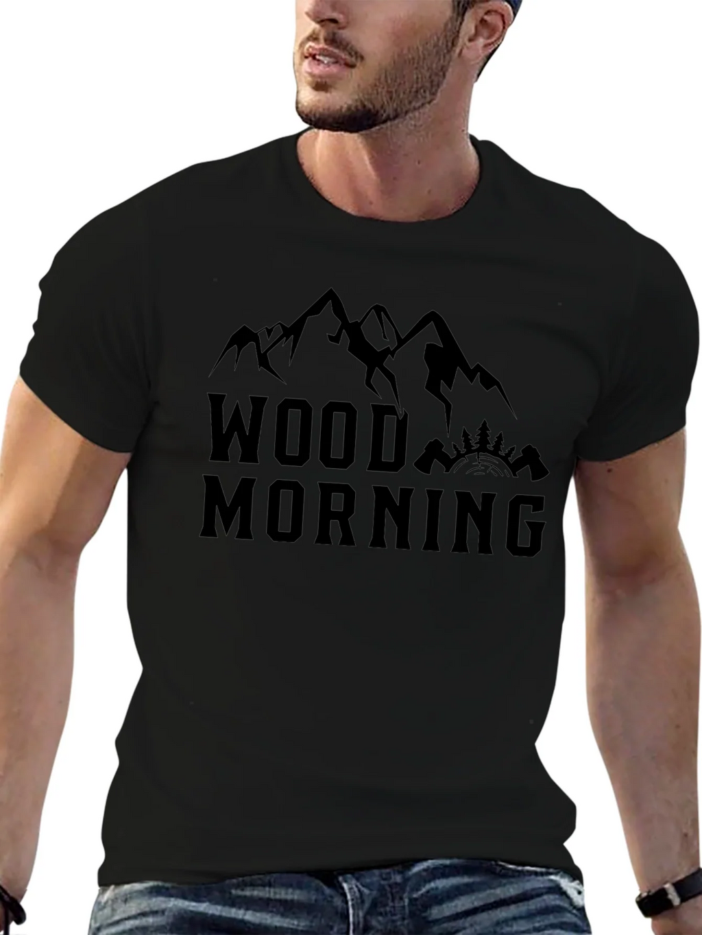 Wood Morning Mountain Graphic Tee - Black