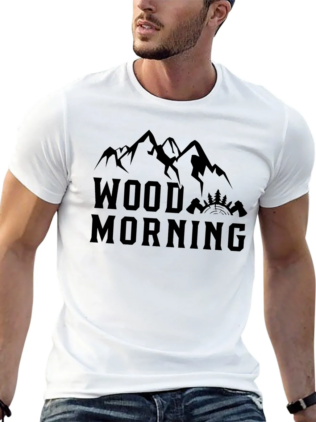 Wood Morning Mountain Graphic Tee - Black