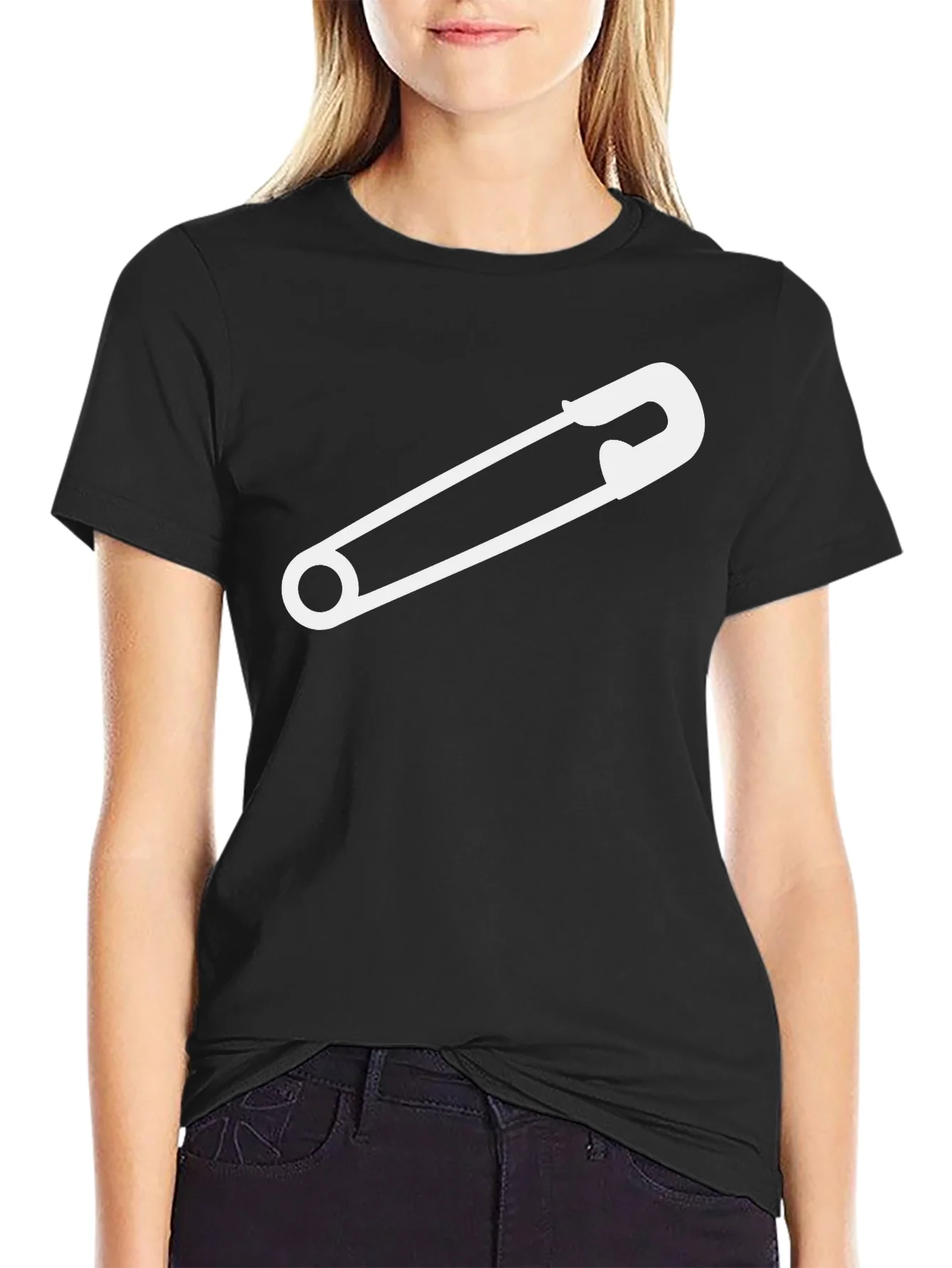 Safety Pin Graphic Tee - Black Cotton T-Shirt