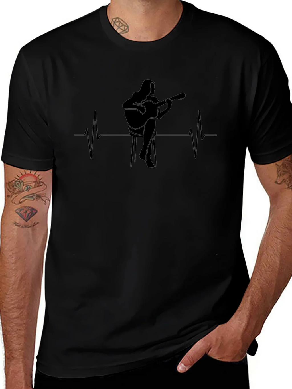 Guitarist Heartbeat Graphic Tee - Black