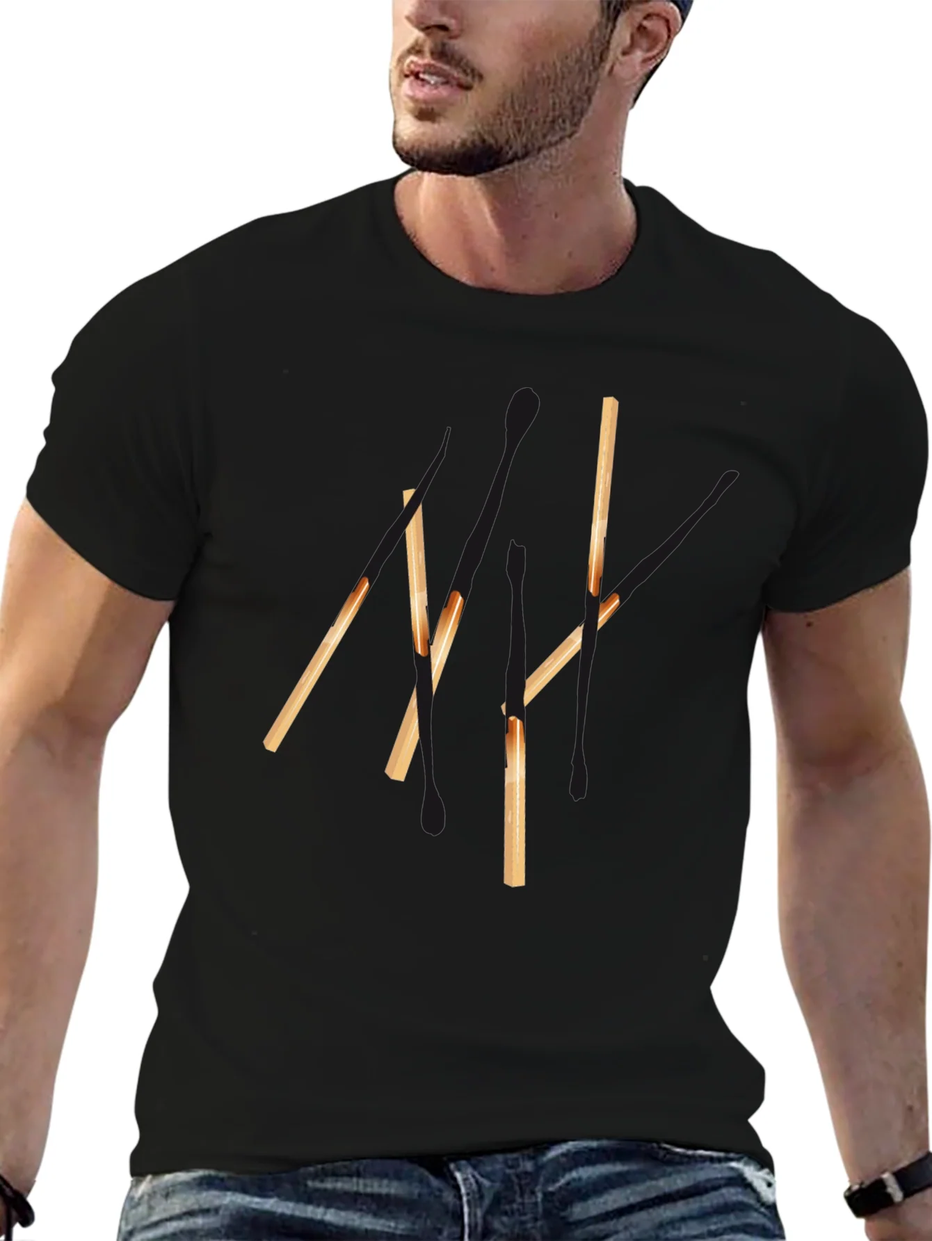 Abstract Matchsticks Graphic Black T-Shirt