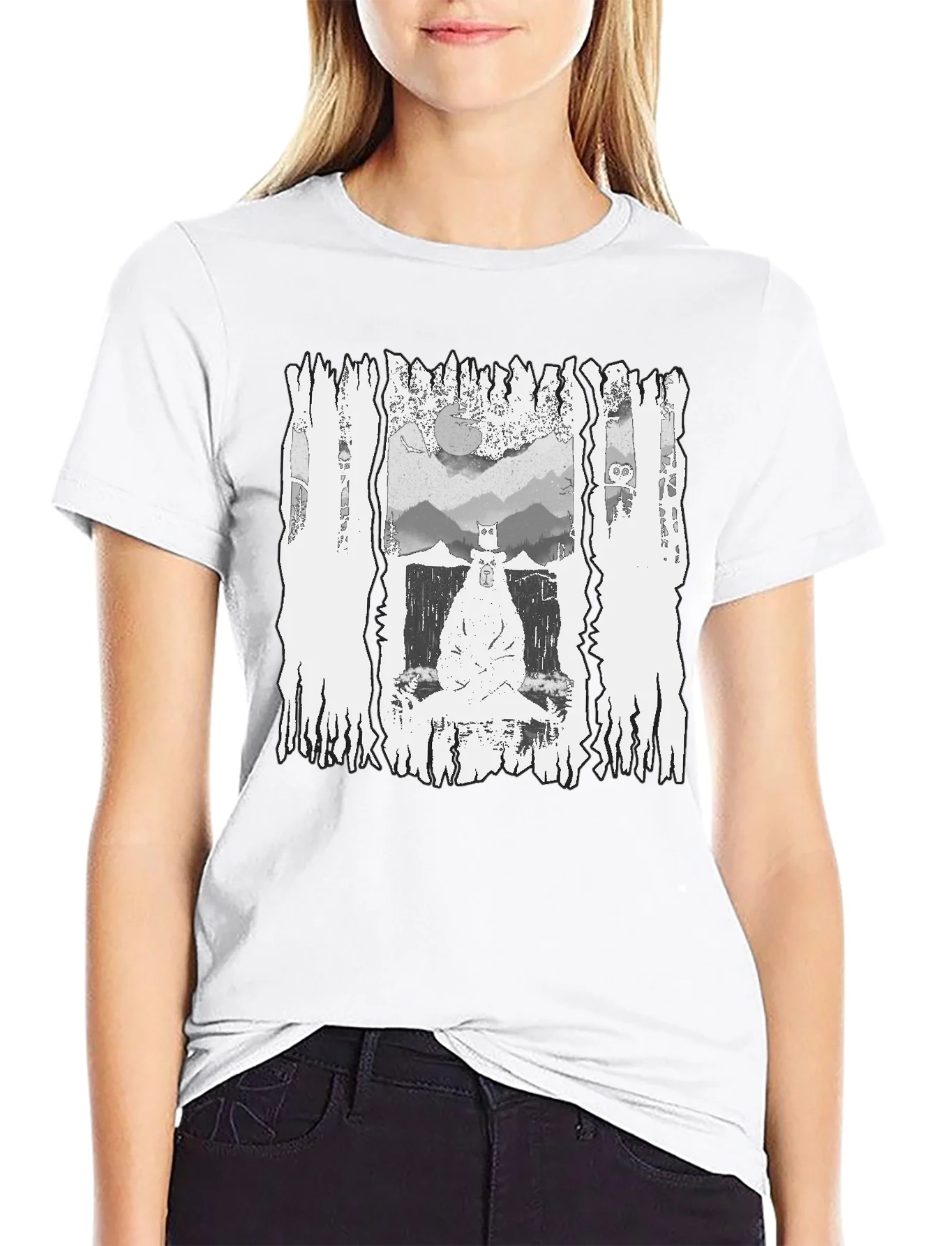 Monochrome Bear Graphic Tee - Mens Black T-Shirt