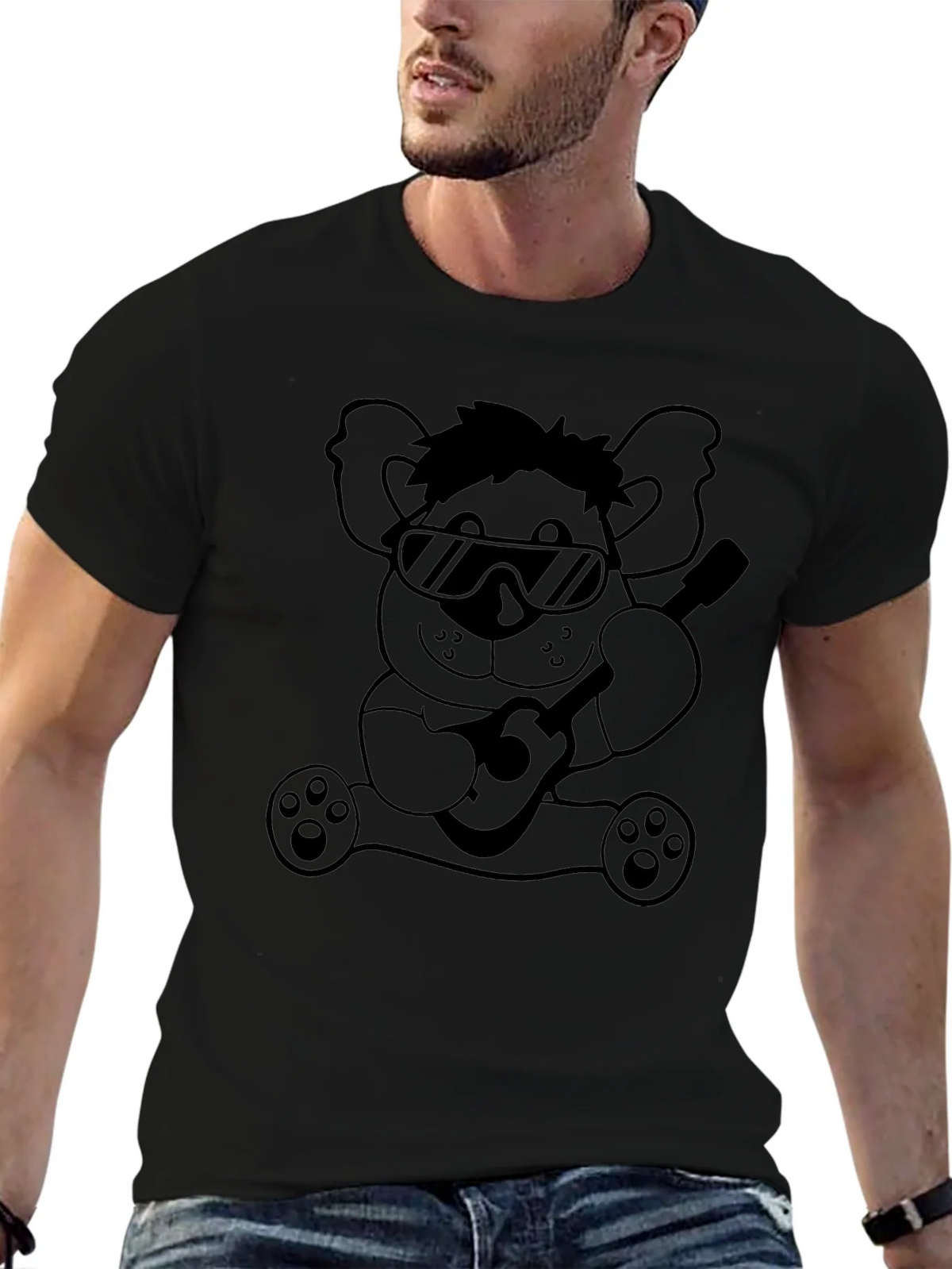 Cool Koala Guitar T-Shirt - Black Cotton