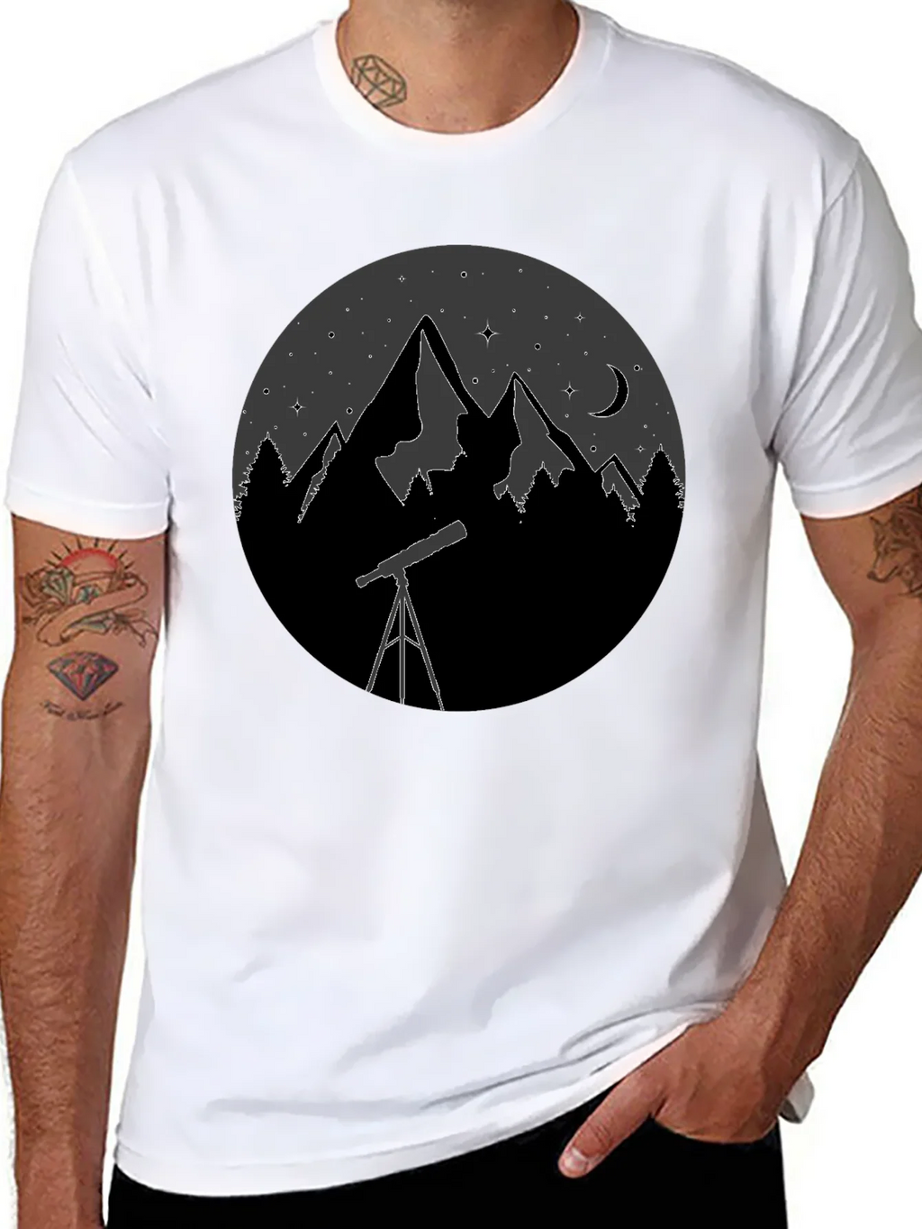Night Sky Telescope Mountain Graphic Tee