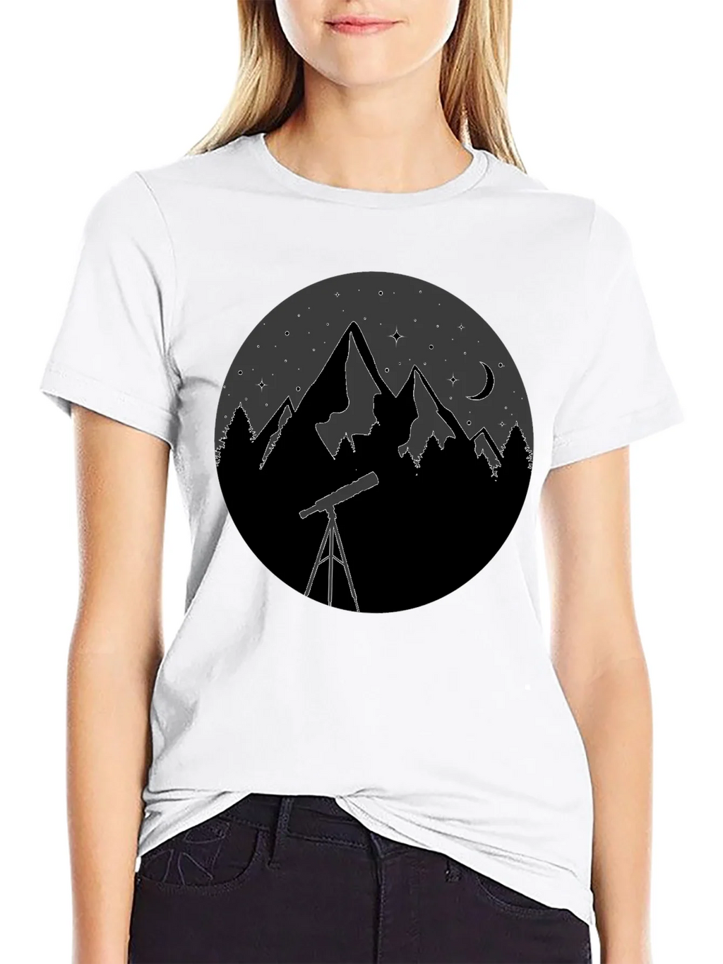 Night Sky Telescope Mountain Graphic Tee