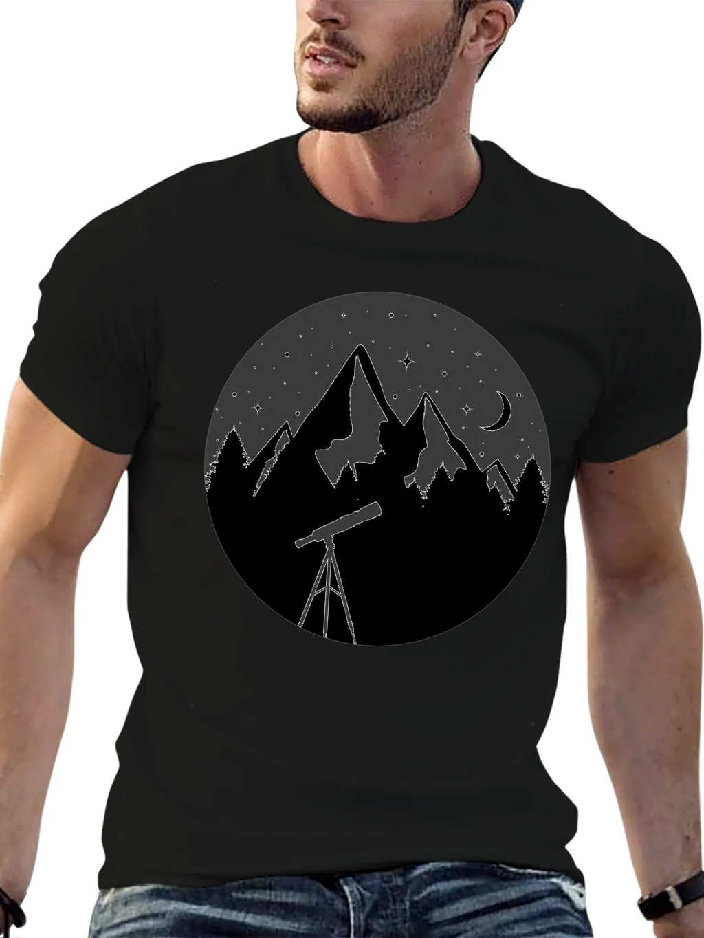 Night Sky Telescope Mountain Graphic Tee