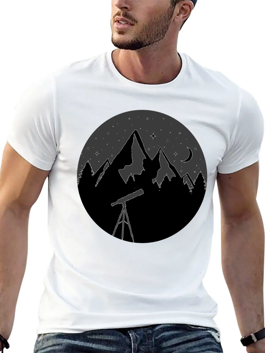 Night Sky Telescope Mountain Graphic Tee