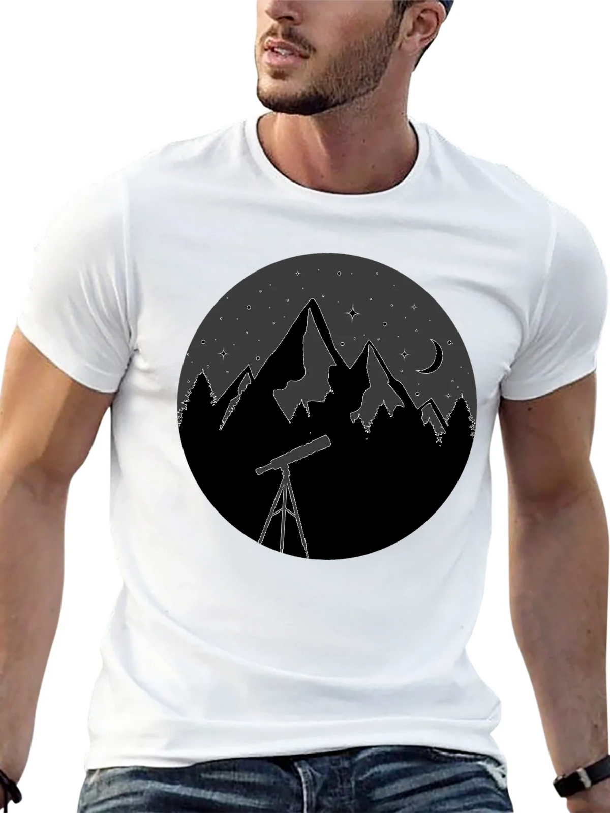 Night Sky Telescope Mountain Graphic Tee