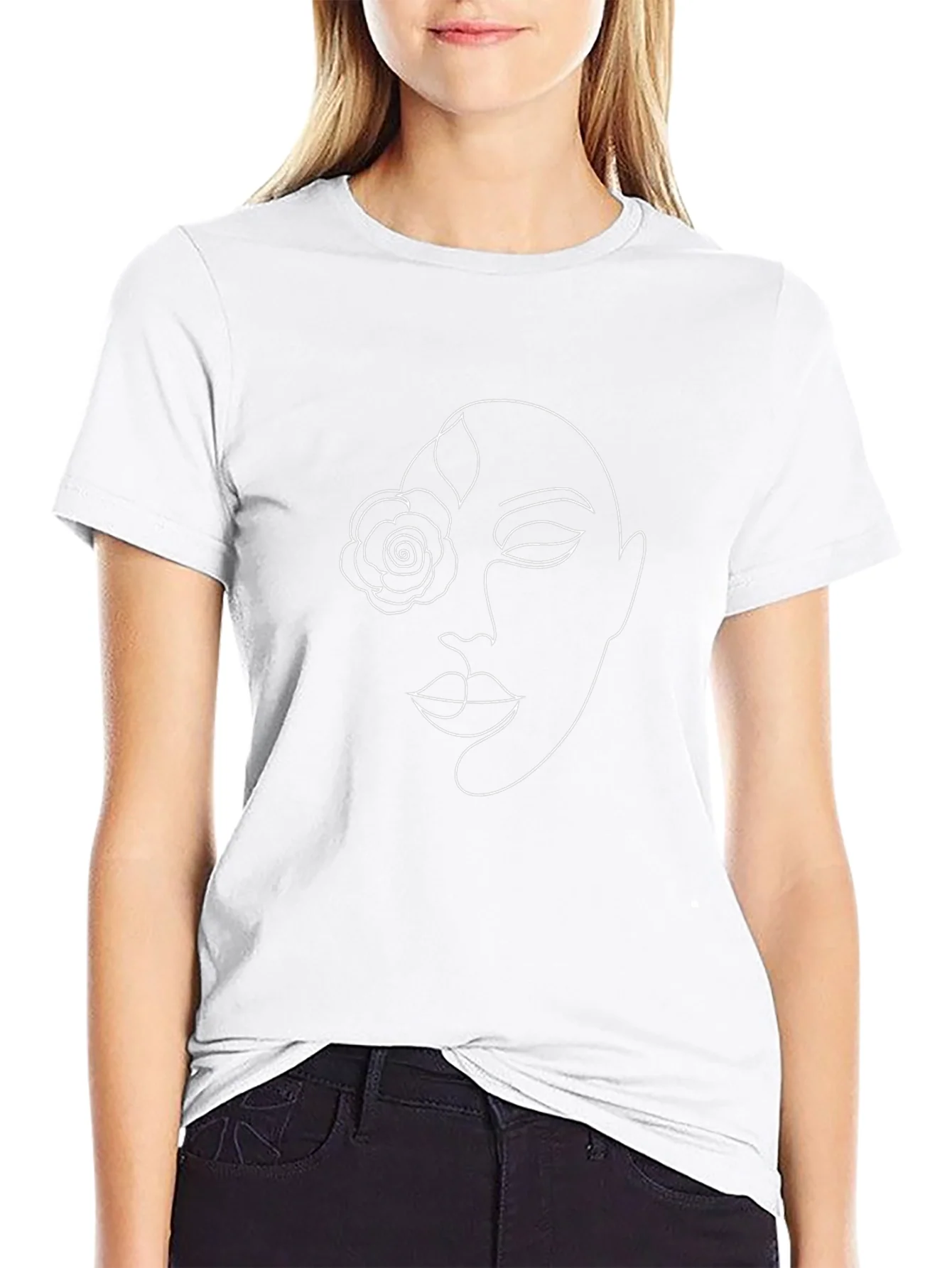 Abstract Face Line Art Graphic Tee - Black