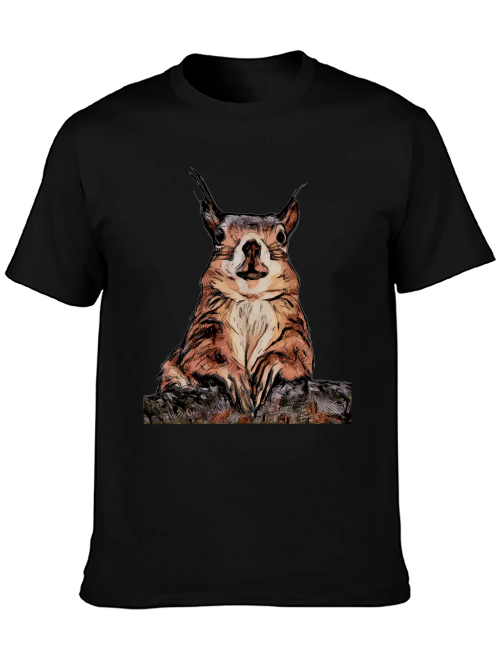 Squirrel Graphic Tee - Black Cotton T-Shirt
