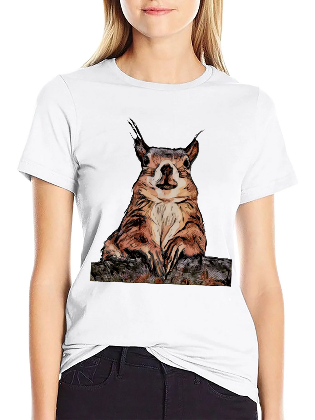 Squirrel Graphic Tee - Black Cotton T-Shirt