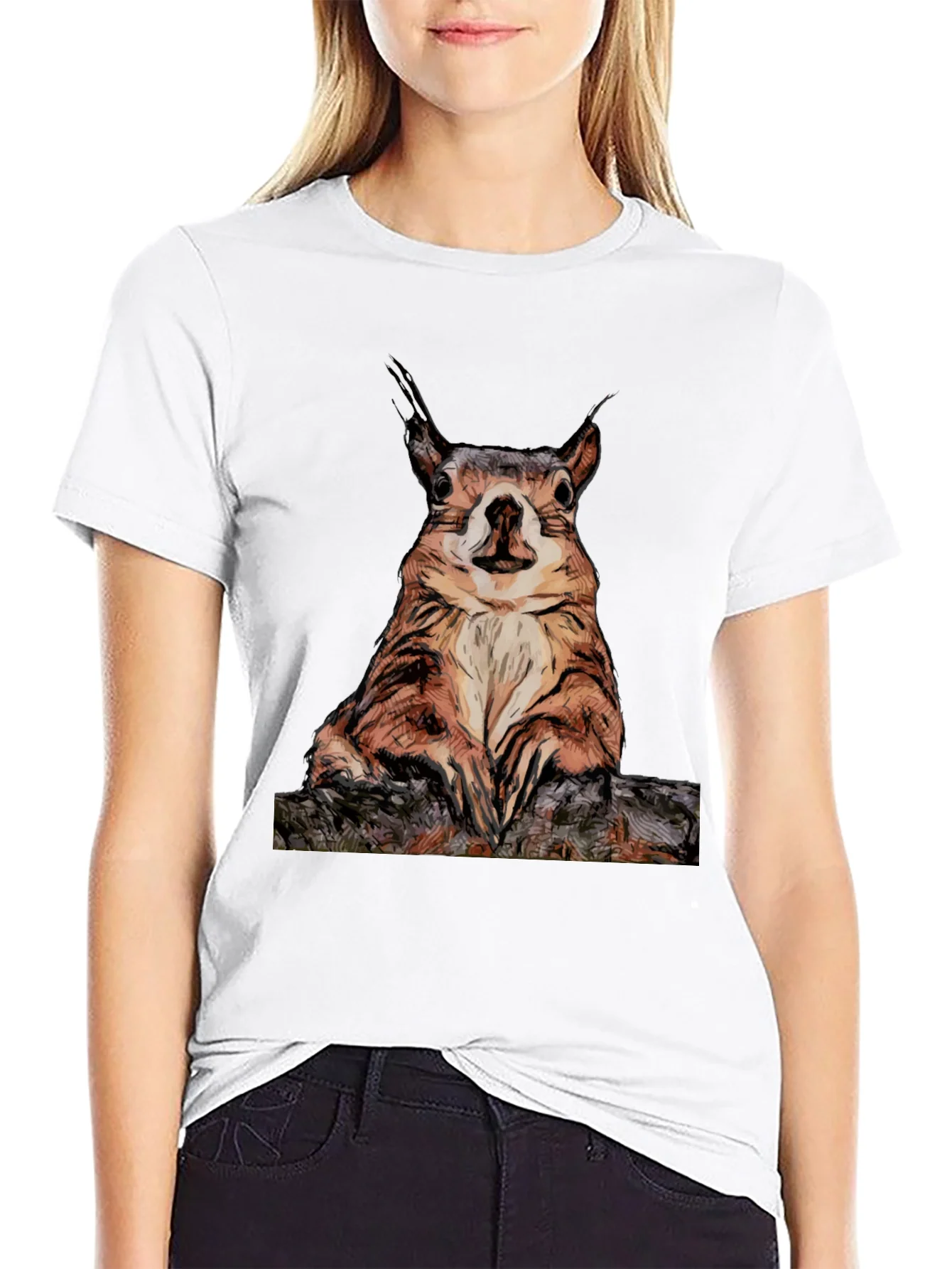 Squirrel Graphic Tee - Black Cotton T-Shirt