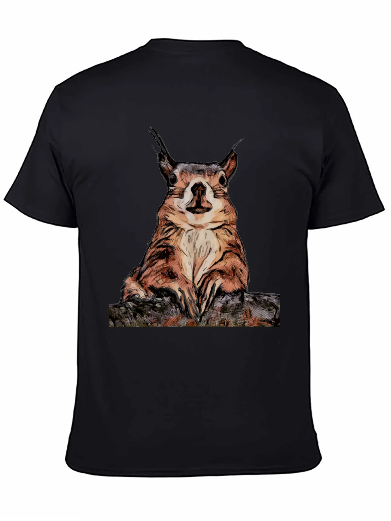 Squirrel Graphic Tee - Black Cotton T-Shirt