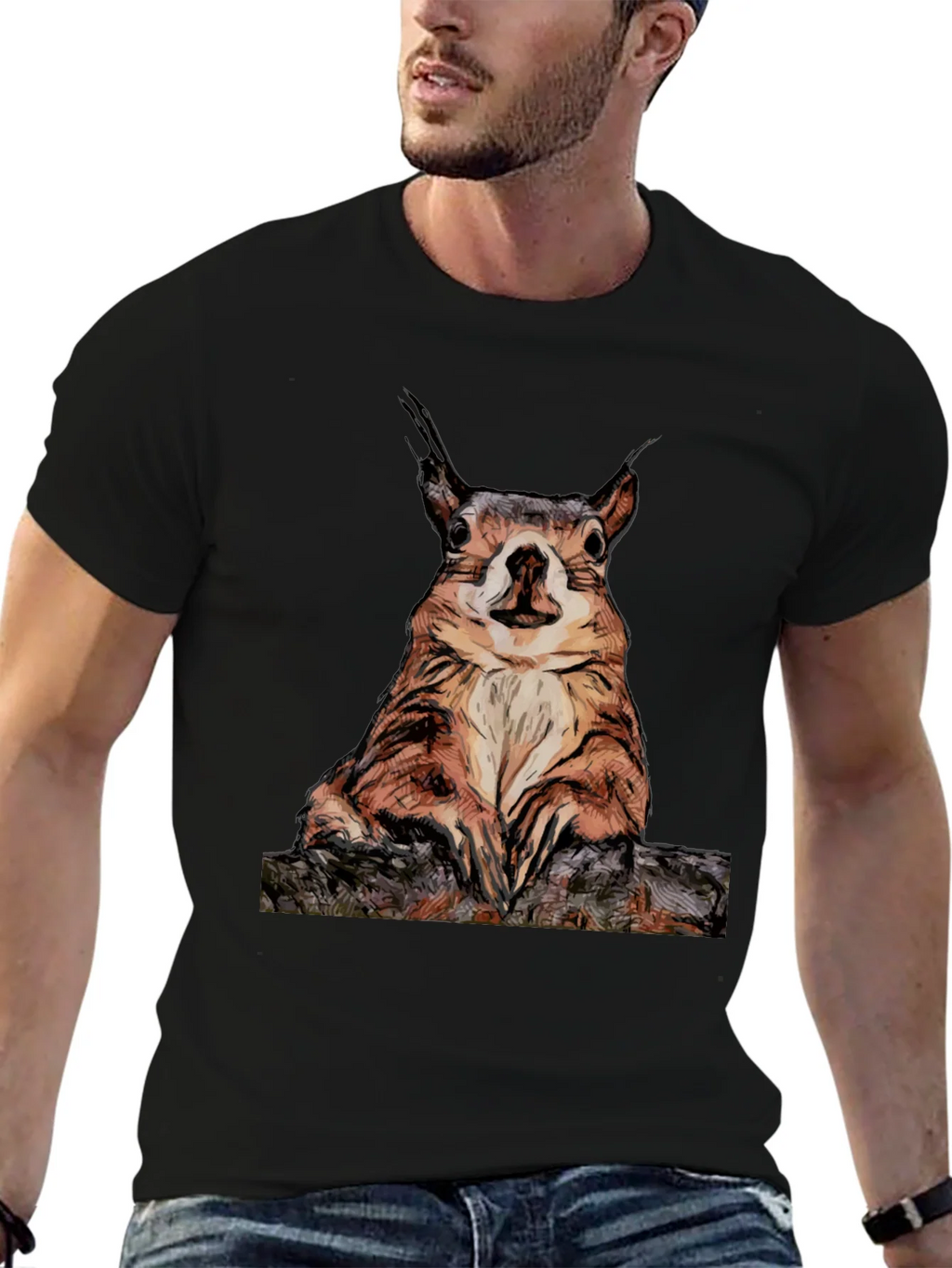 Squirrel Graphic Tee - Black Cotton T-Shirt