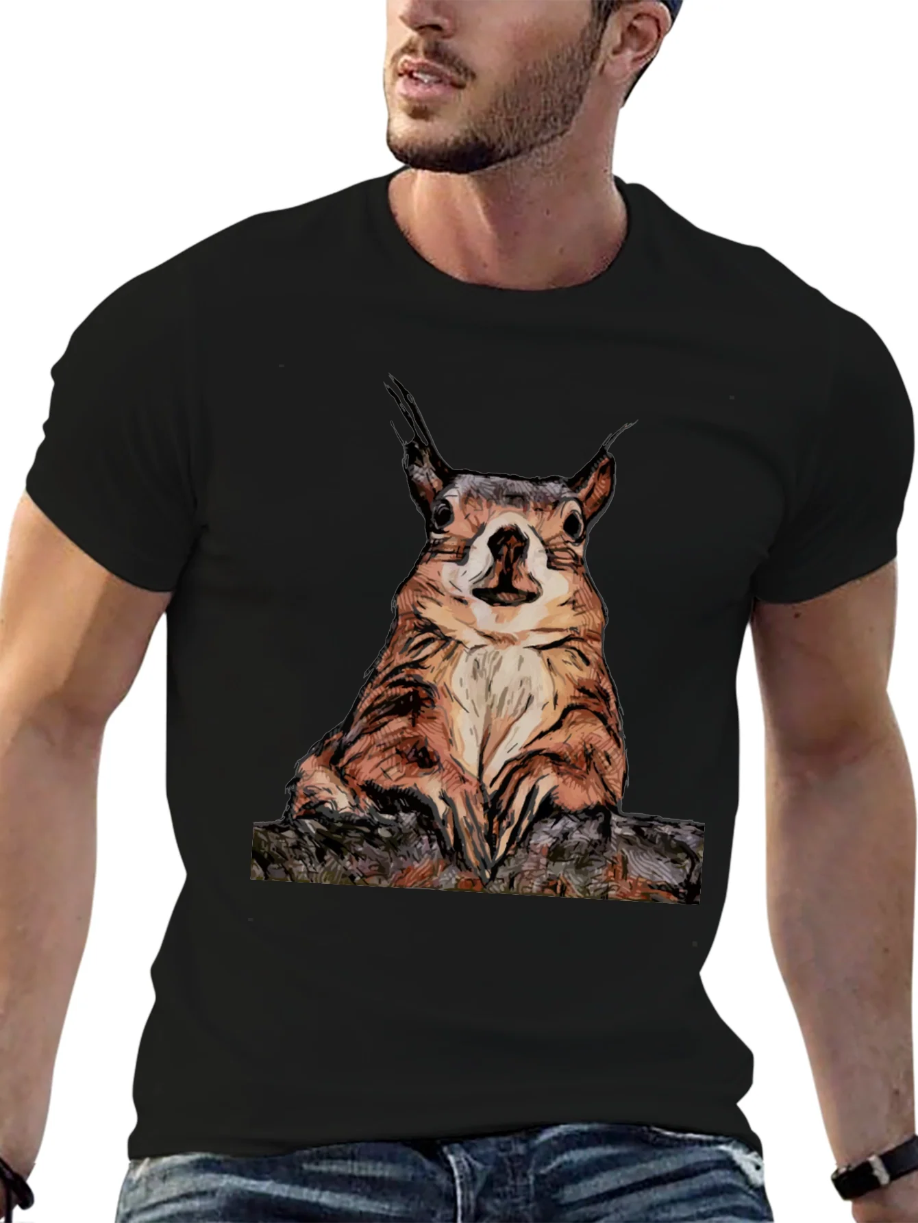 Squirrel Graphic Tee - Black Cotton T-Shirt
