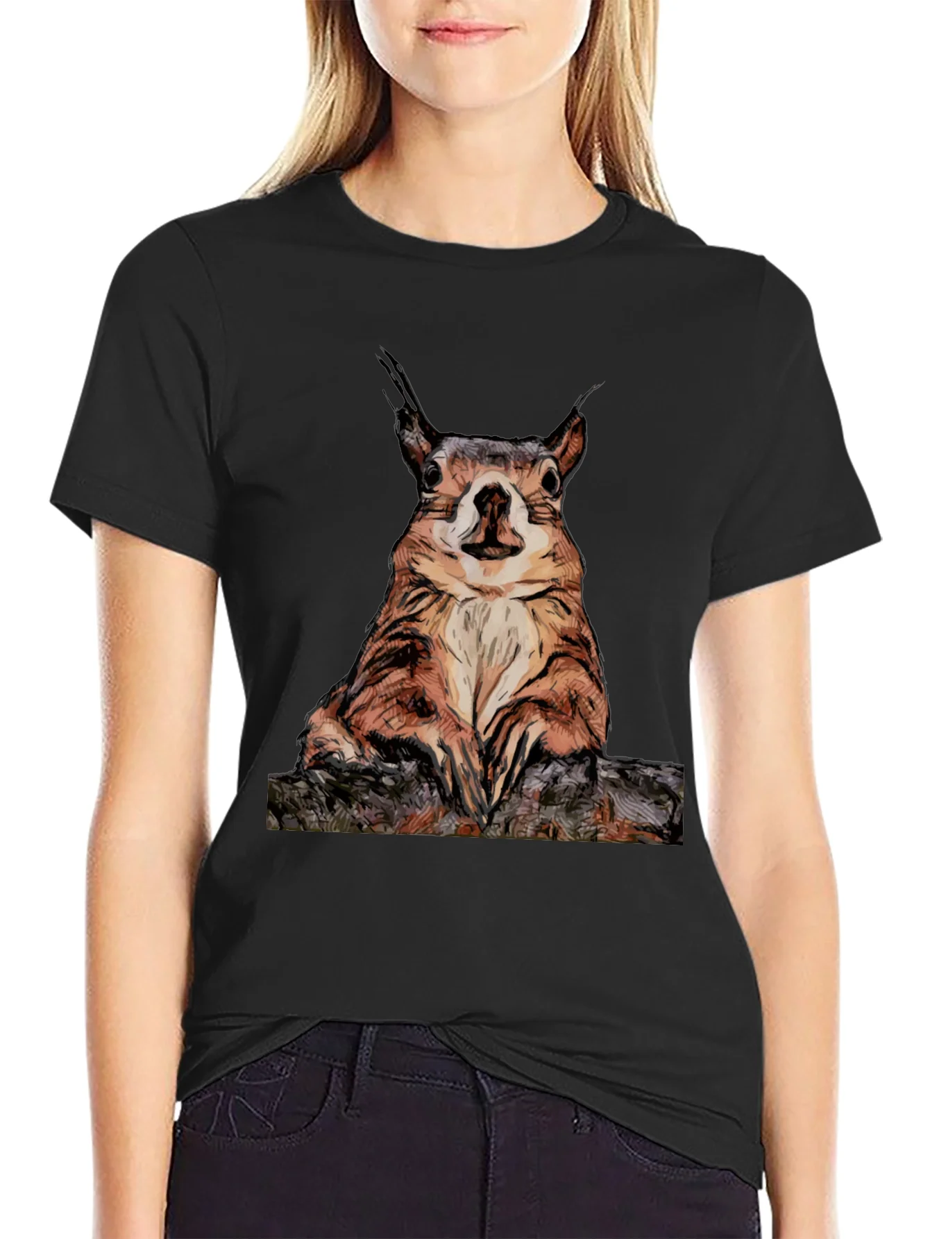 Squirrel Graphic Tee - Black Cotton T-Shirt