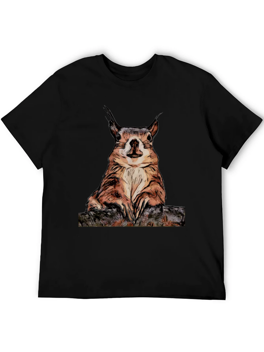 Squirrel Graphic Tee - Black Cotton T-Shirt