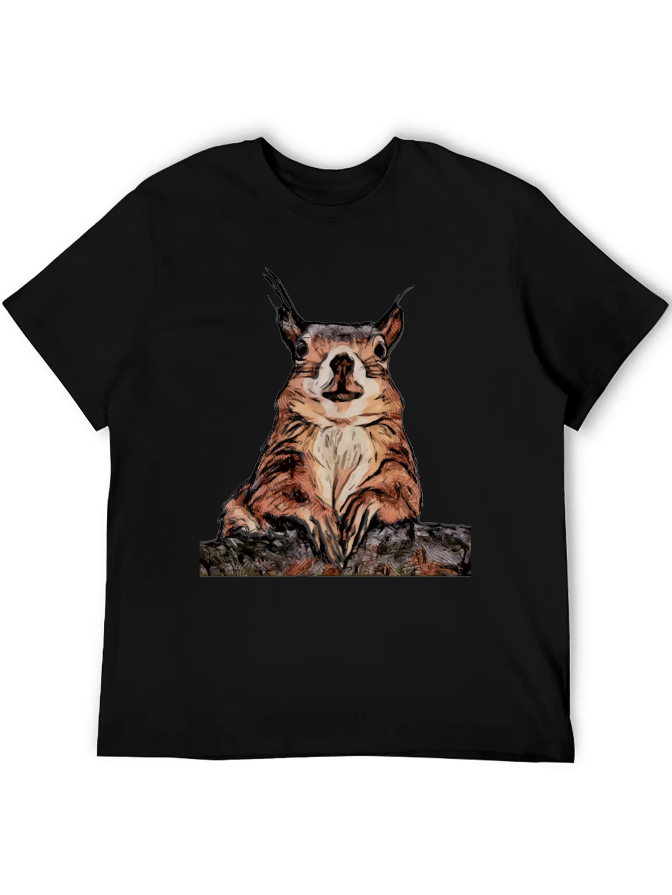 Squirrel Graphic Tee - Black Cotton T-Shirt
