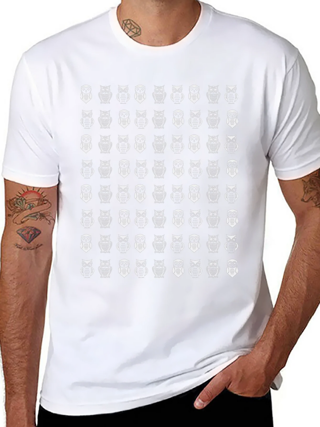 Owl Pattern Black T-Shirt