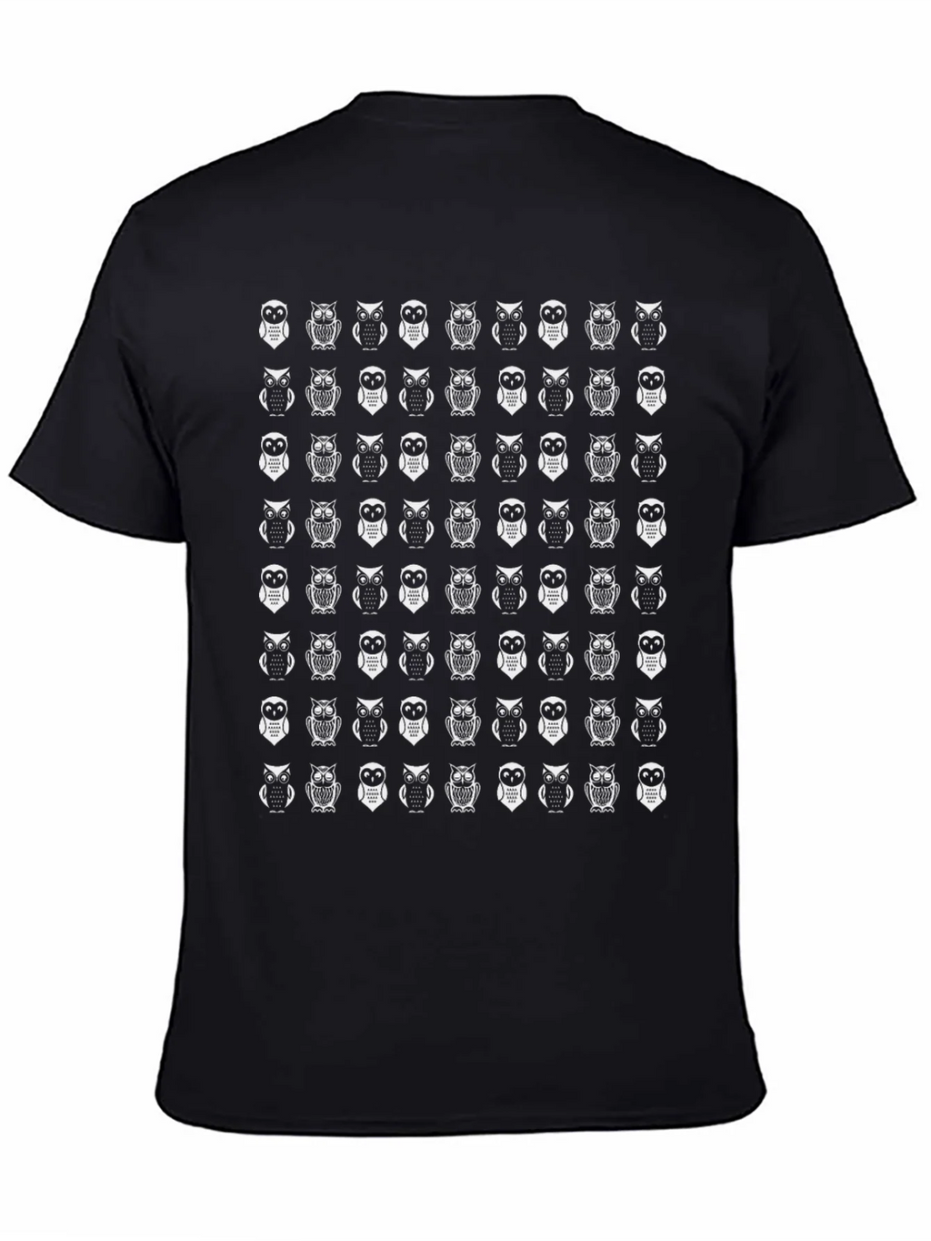 Owl Pattern Black T-Shirt