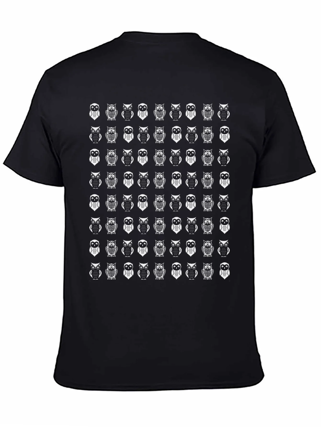 Owl Pattern Black T-Shirt
