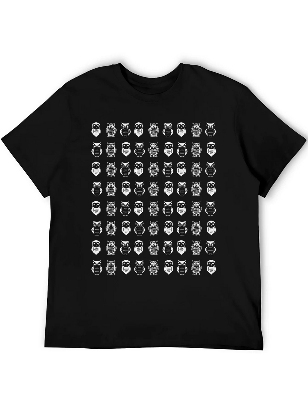 Owl Pattern Black T-Shirt