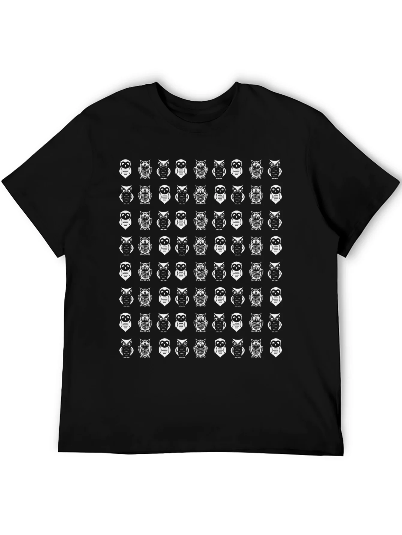 Owl Pattern Black T-Shirt