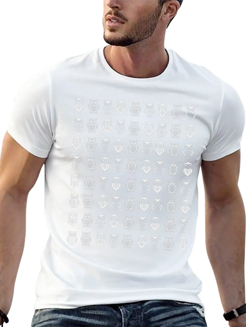 Owl Pattern Black T-Shirt