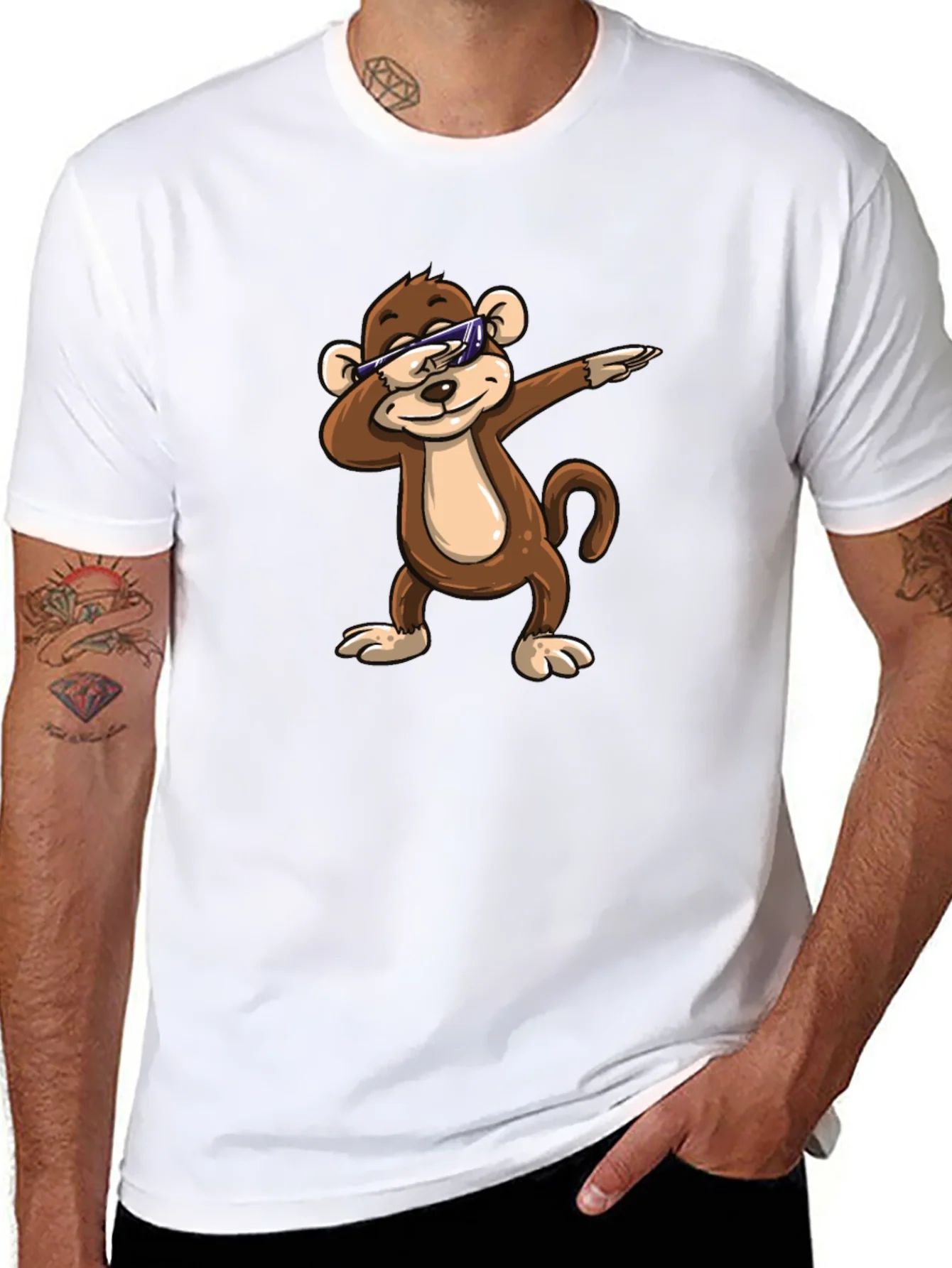 Cool Monkey Dabbing Graphic Tee - Black Cotton Shirt