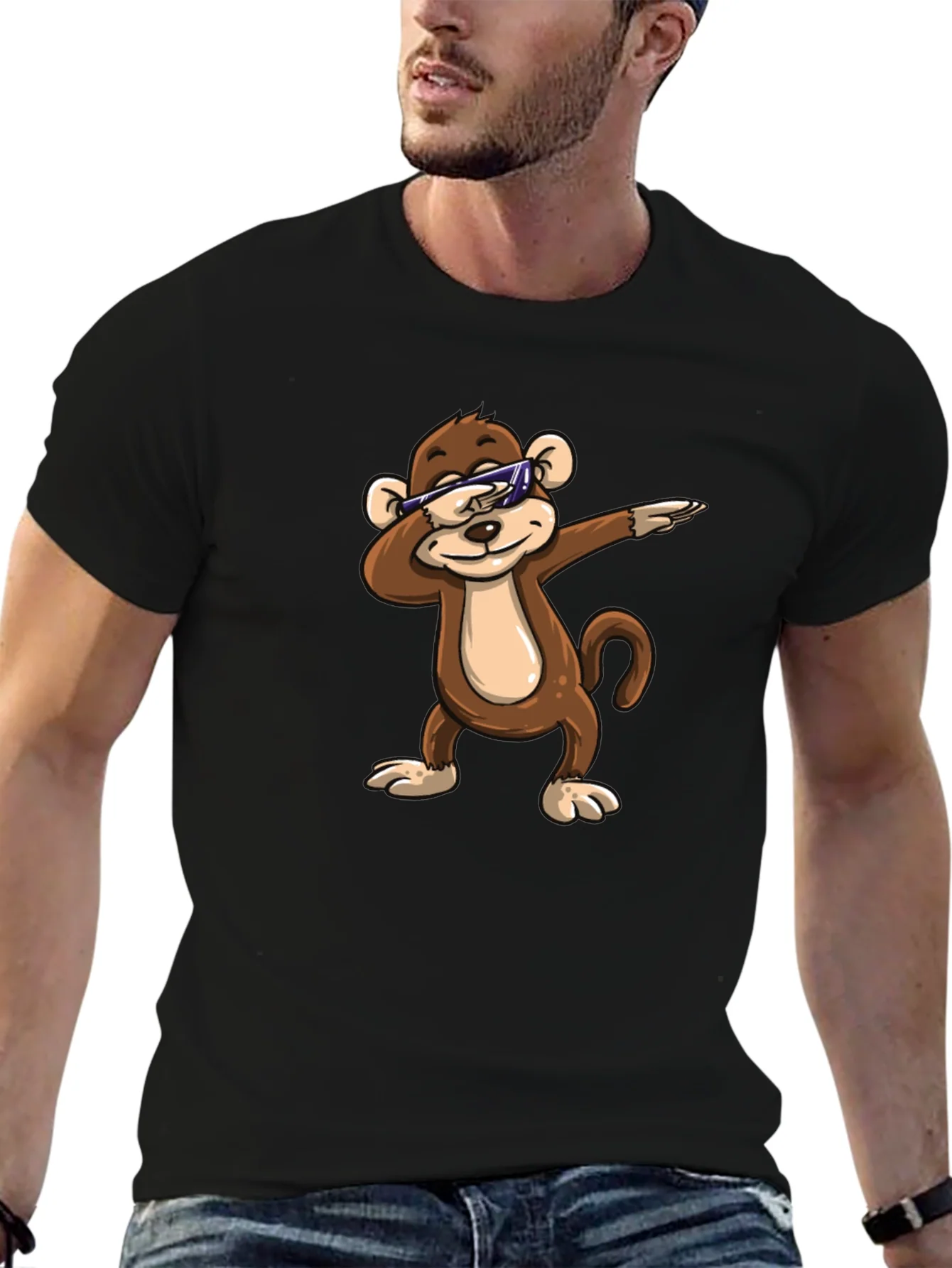 Cool Monkey Dabbing Graphic Tee - Black Cotton Shirt